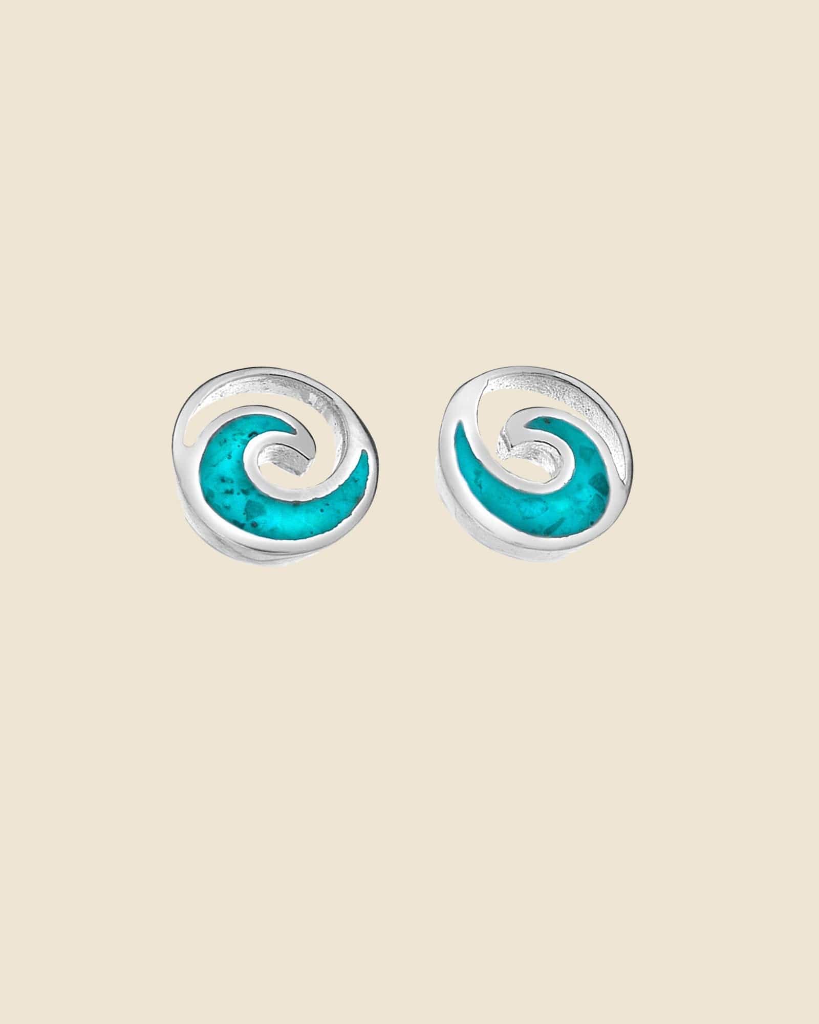 Sterling Silver and Crushed Turquoise Ocean Wave Studs