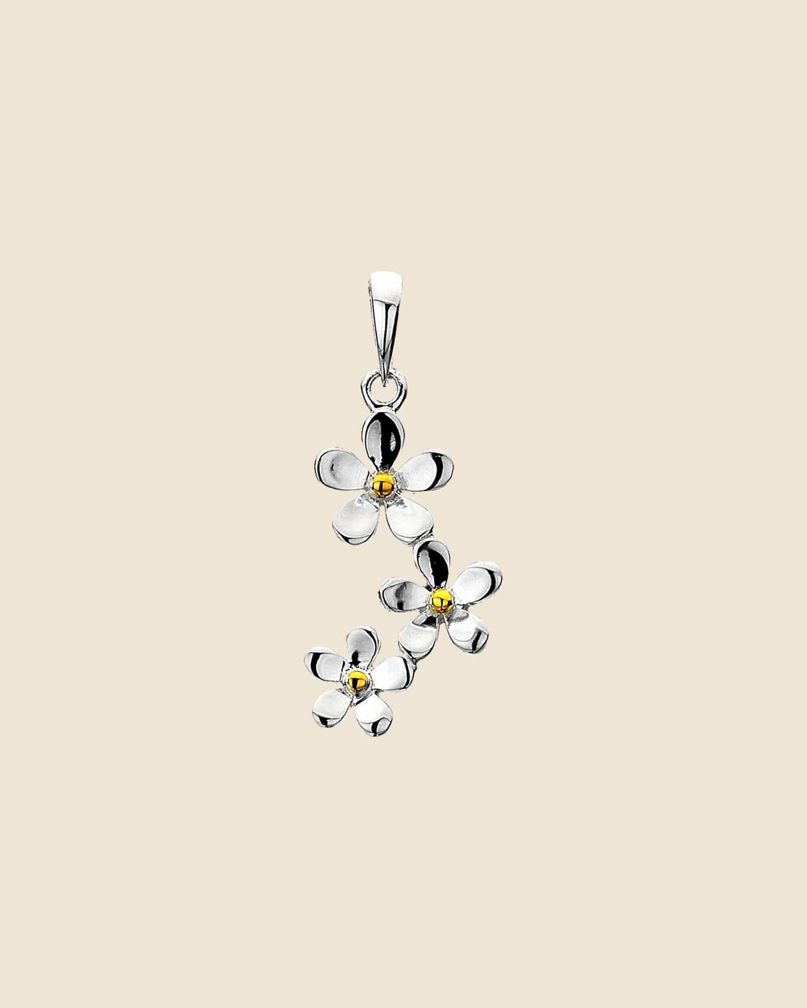 Sterling Silver Three Daisy Drop Pendant