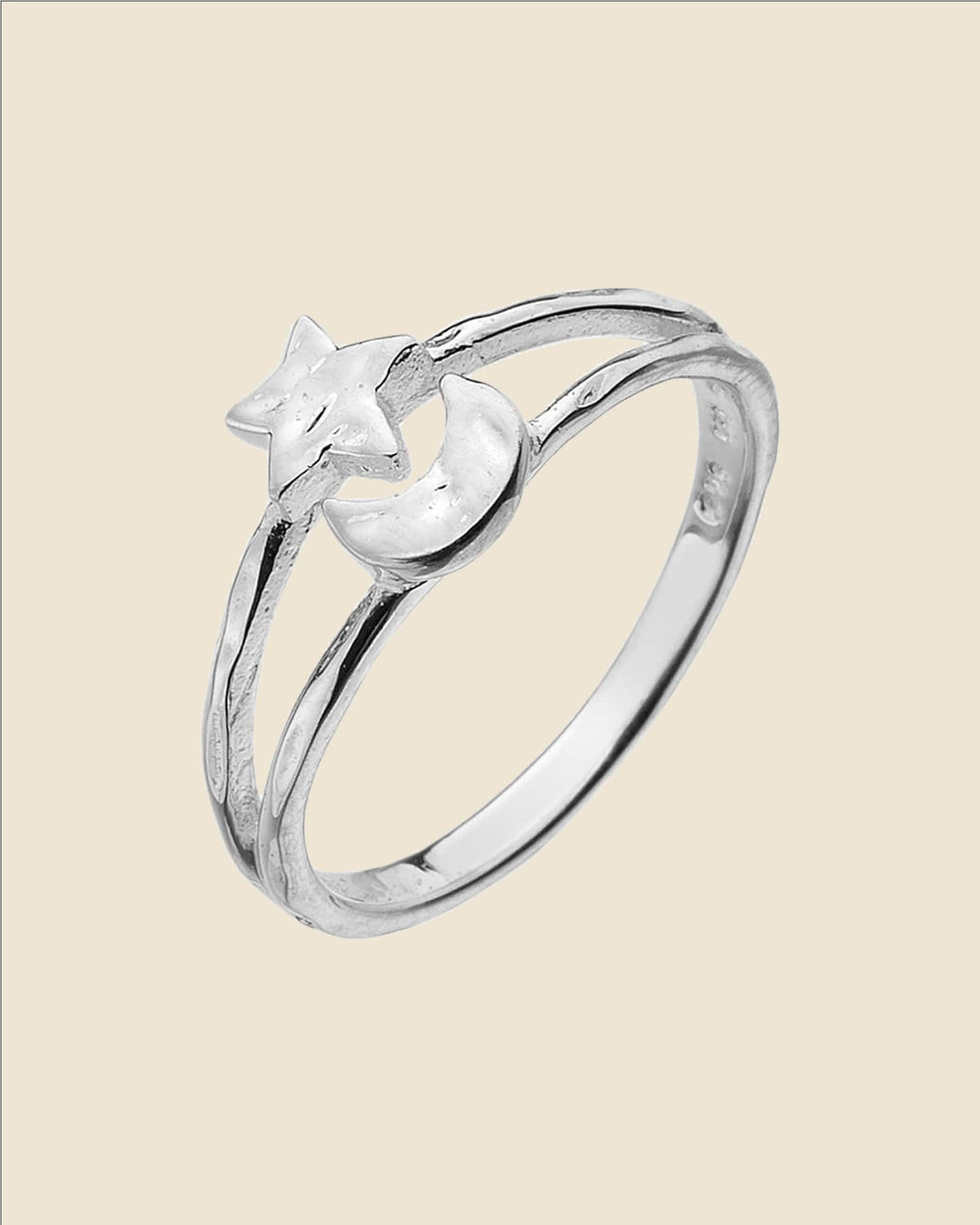 Sterling Silver Moon and Star Split Band Ring