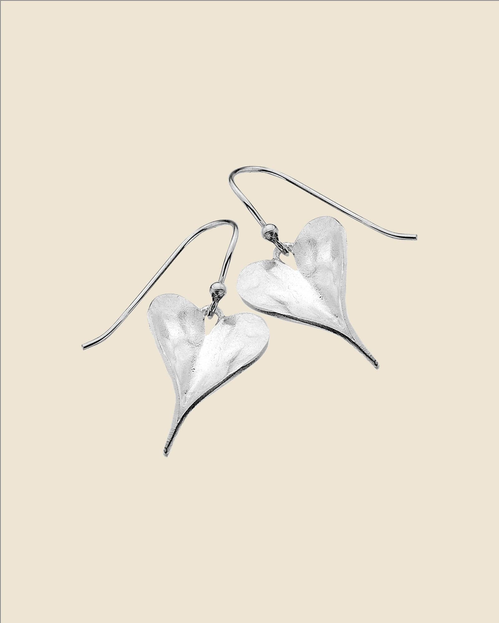 Sterling Silver Hammered Heart Drop Earrings