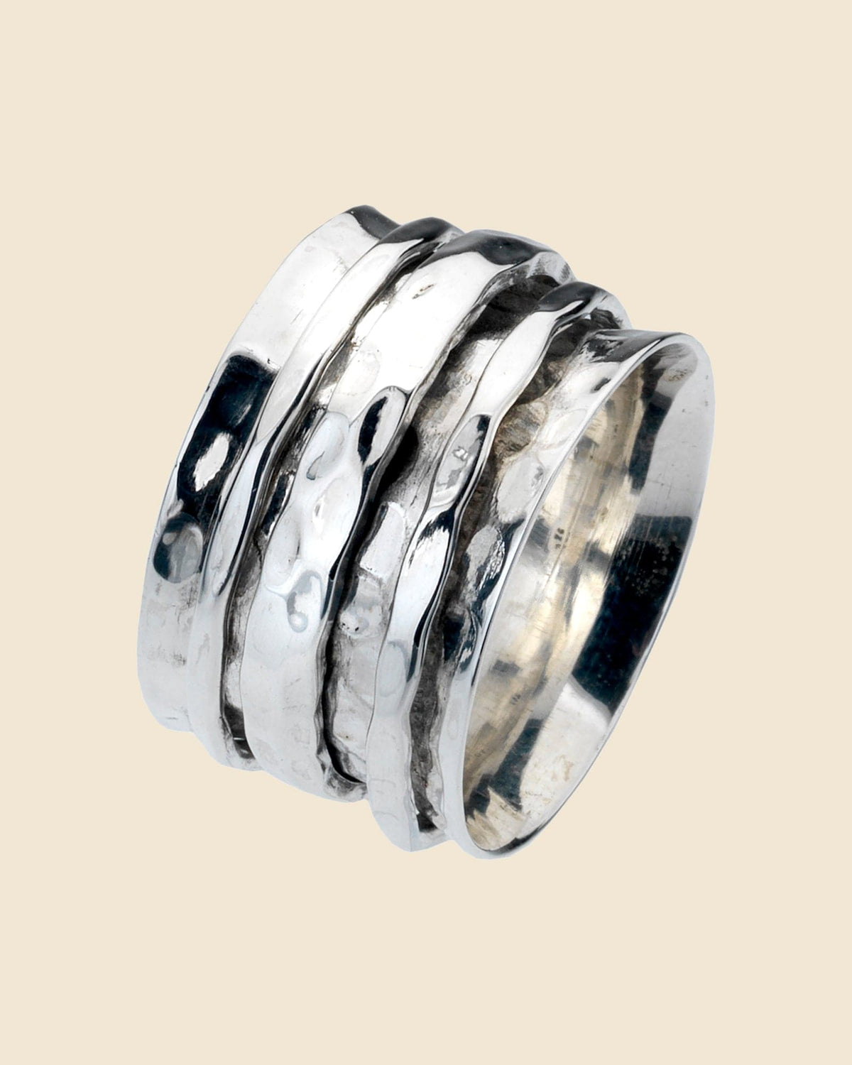 Sterling Silver Three Band Hammered Spinner Ring