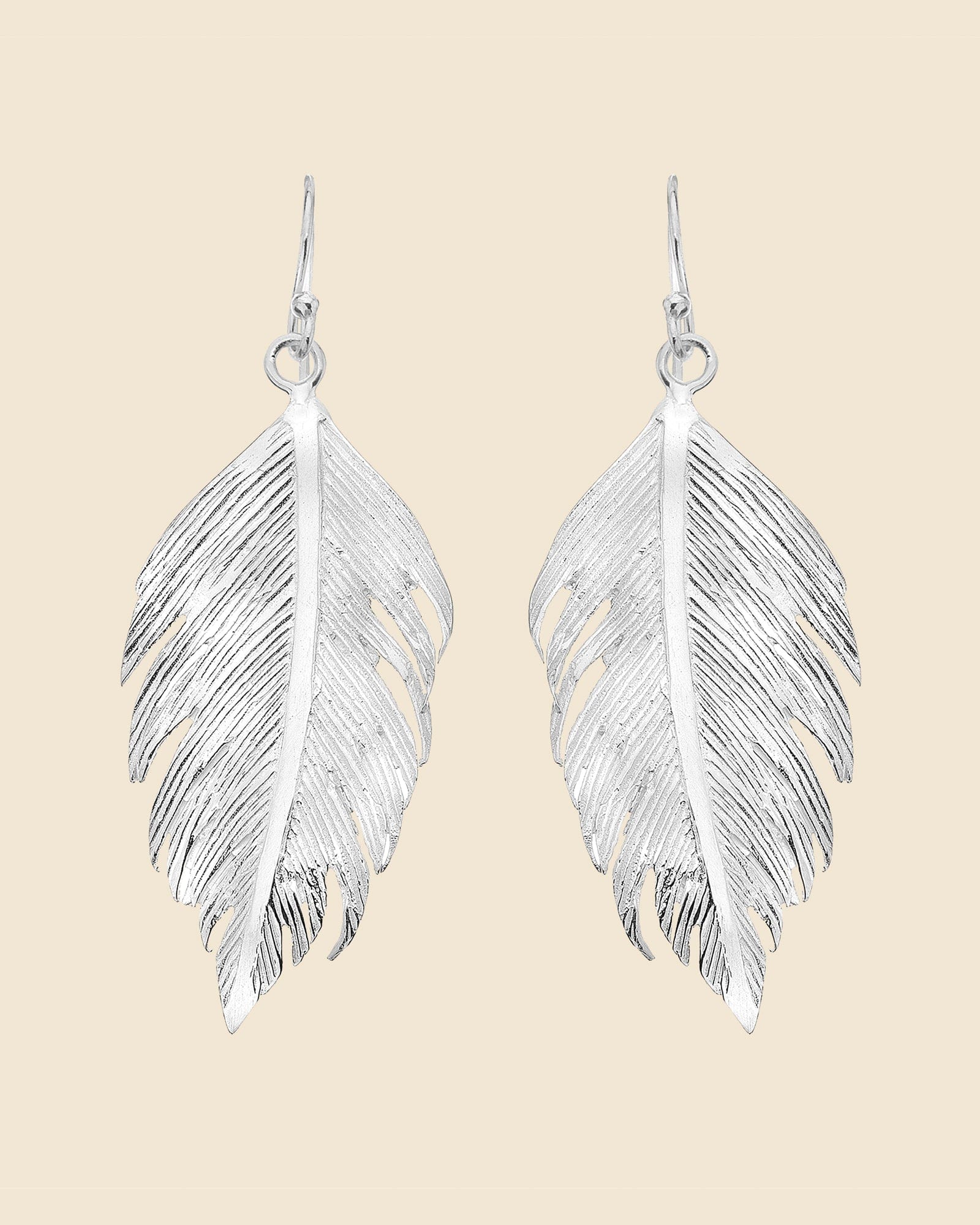 Sterling Silver Large Feather Earrings