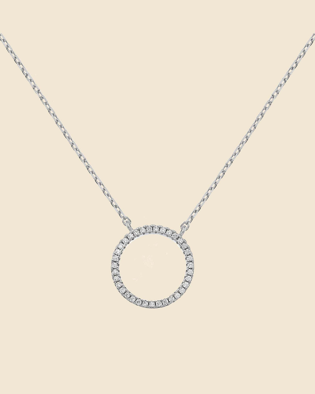Sterling Silver Small Pave Circle Necklace