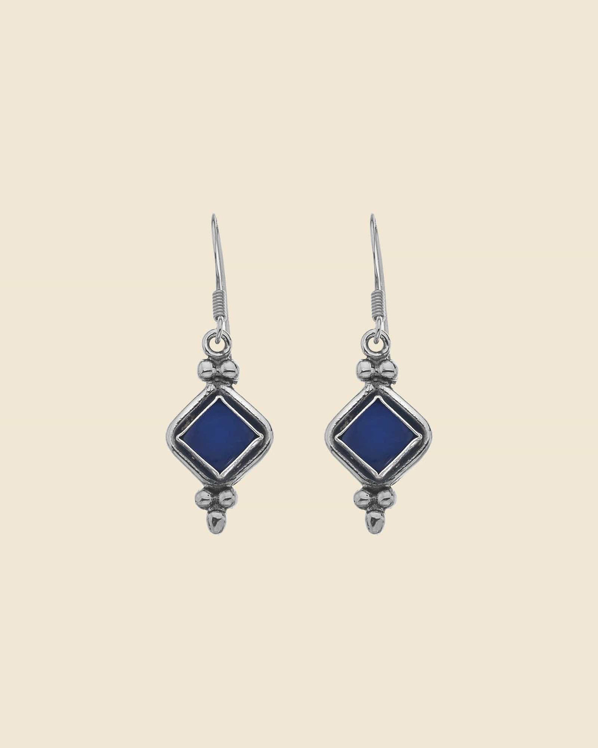 Sterling Silver and Lapis Diamond Drop Earrings