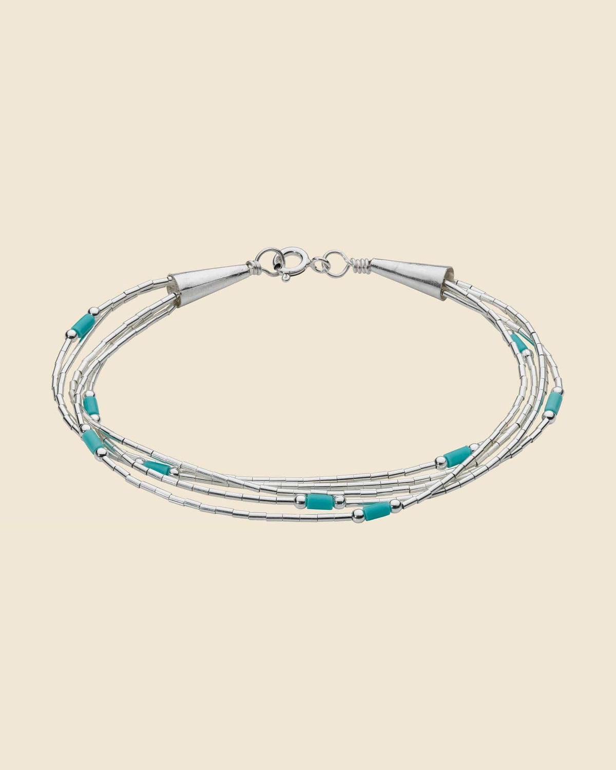 5 Strand Liquid Silver and Turquoise Bracelet