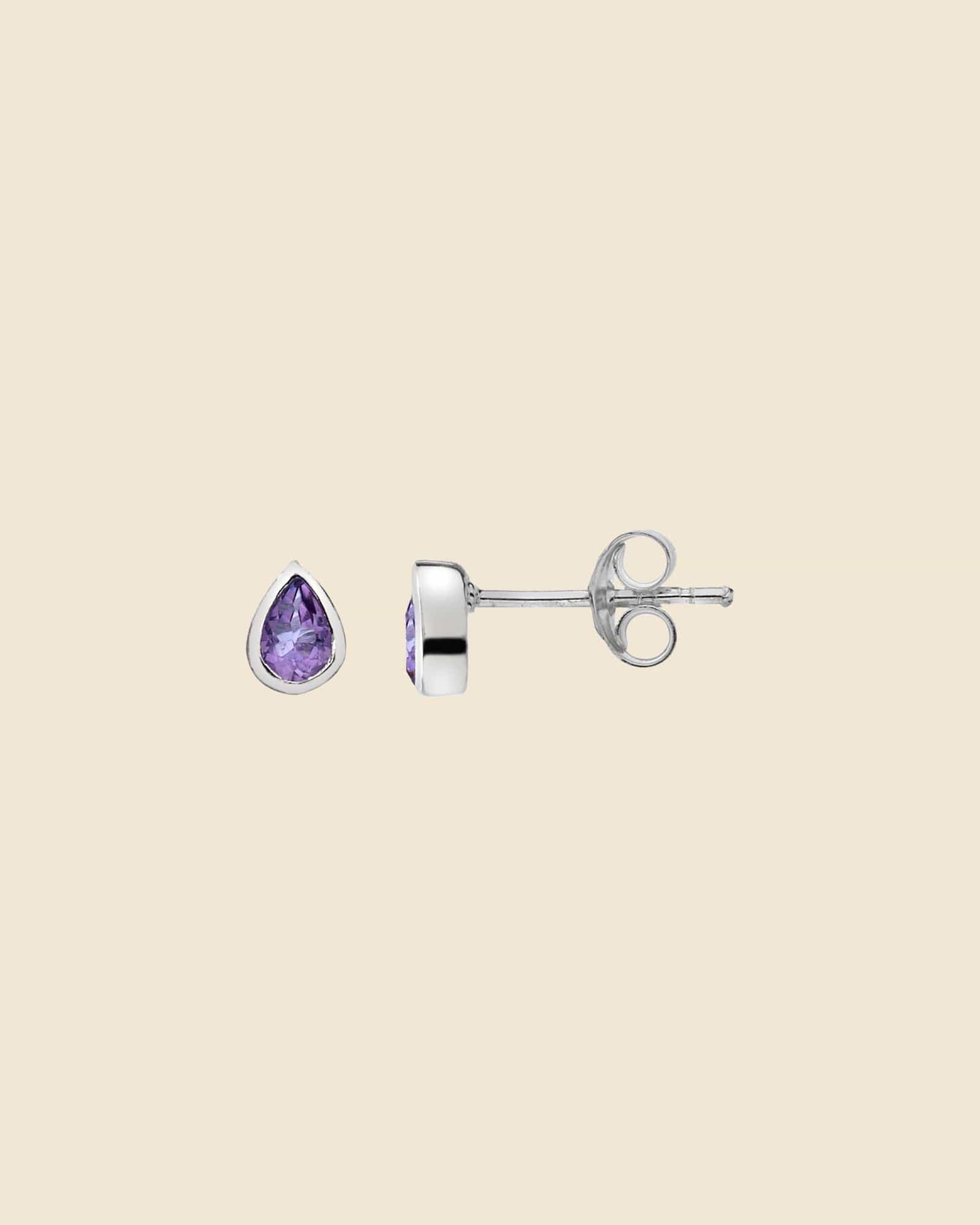 Amethyst Coloured Cubic Zirconia Small Teardrop Studs