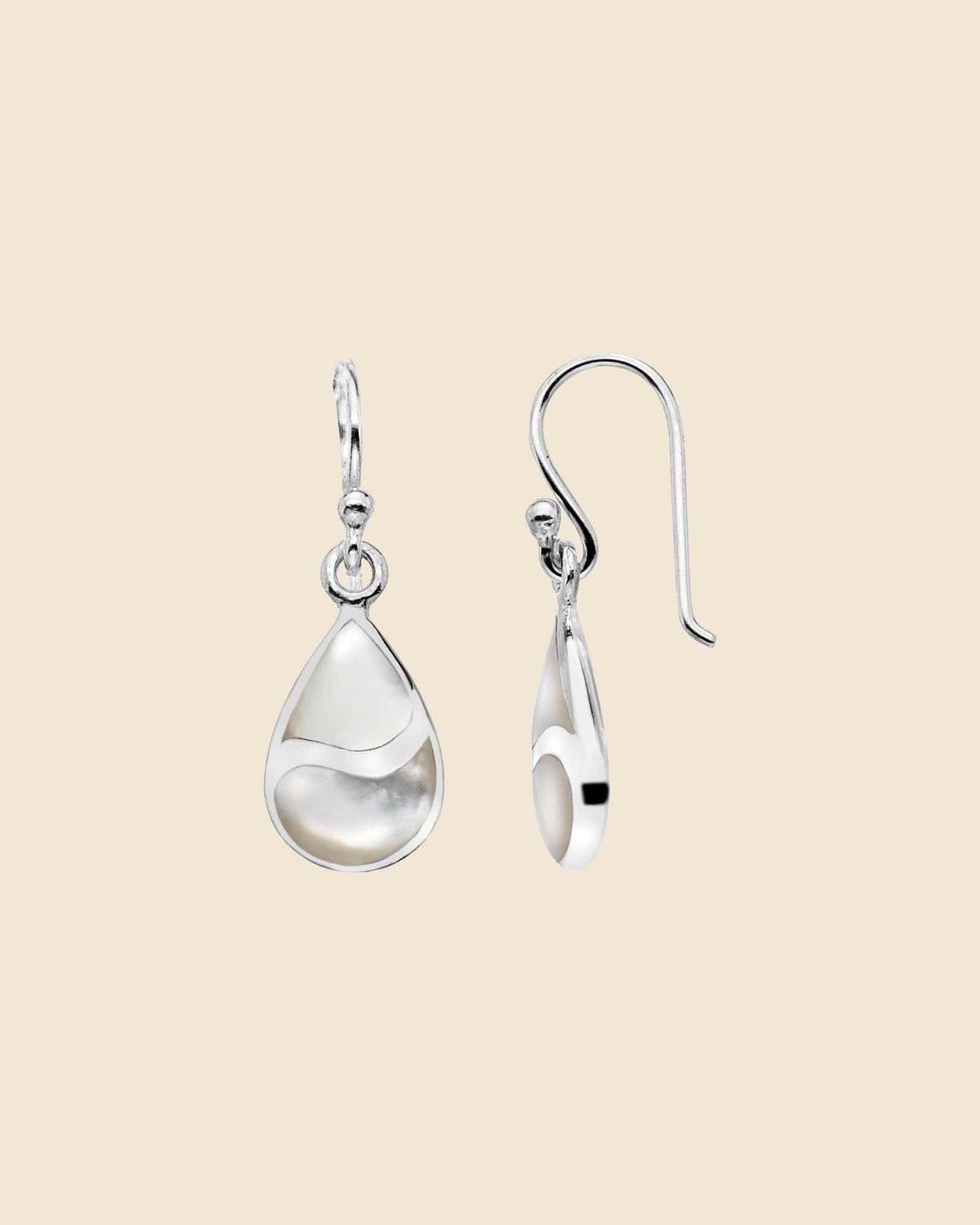 Mother of Pearl and Sterling Silver Teardrop Earrings with Wave.