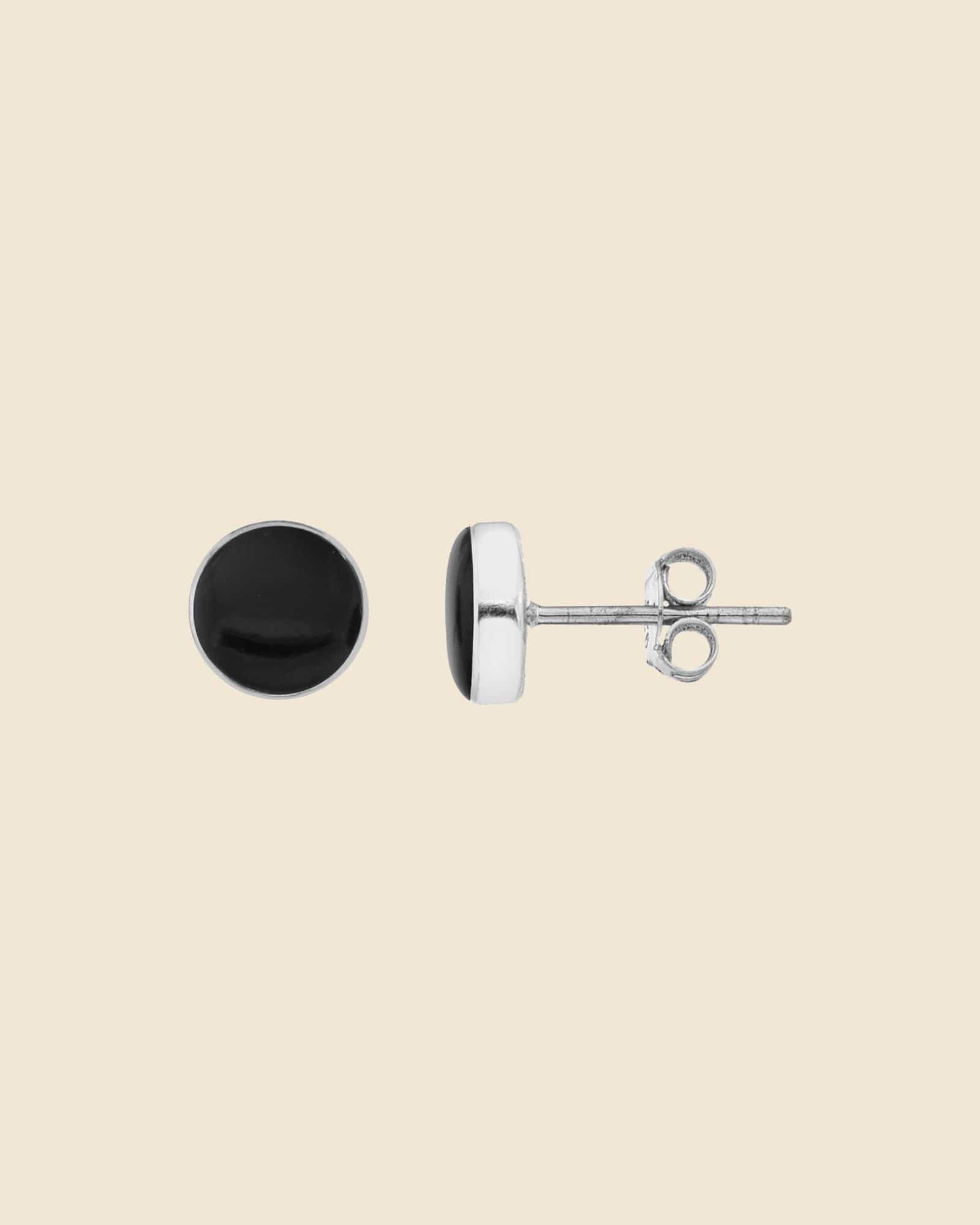 Black Onyx and Sterling Silver Circle Studs