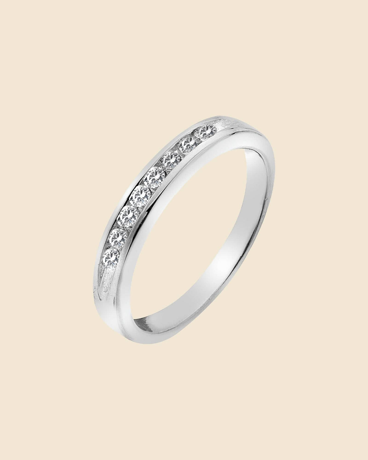 Sterling Silver Band With Cubic Zirconia Inlay