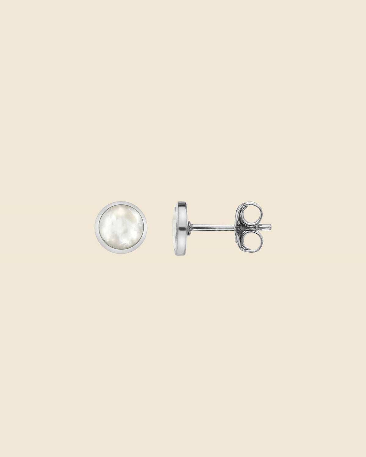 Flat Circular Mother of Pearl and Sterling Silver Studs