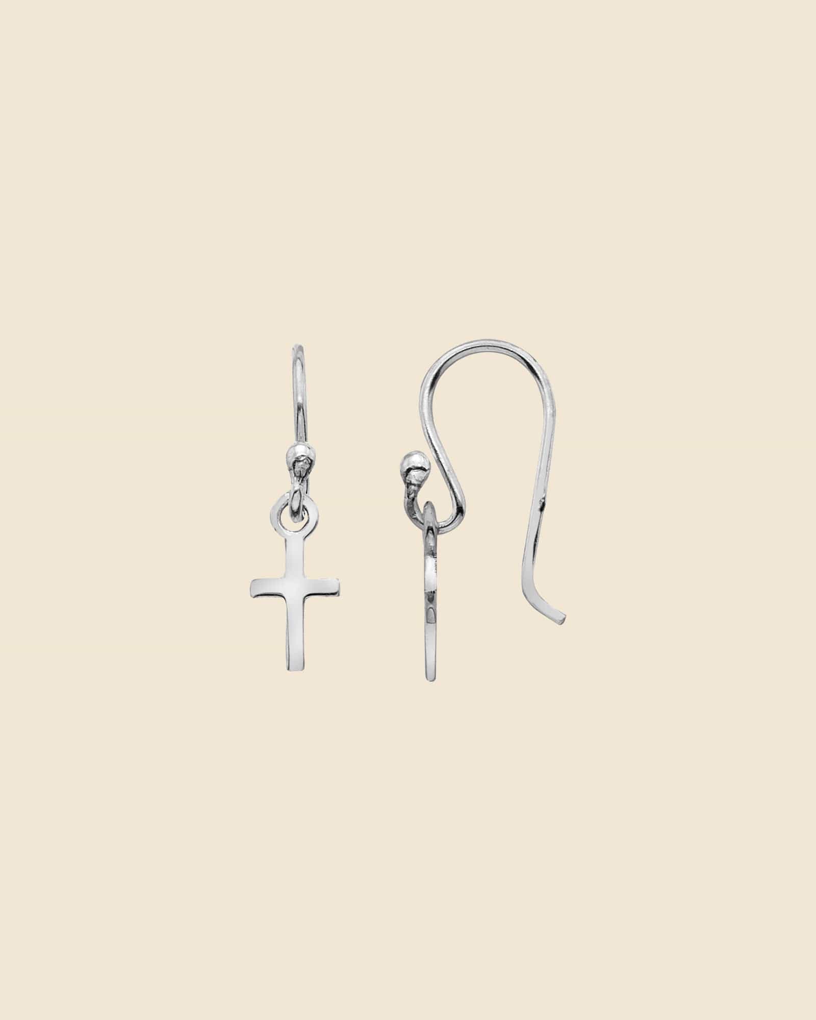 Sterling Silver Mini Cross Drop Earrings