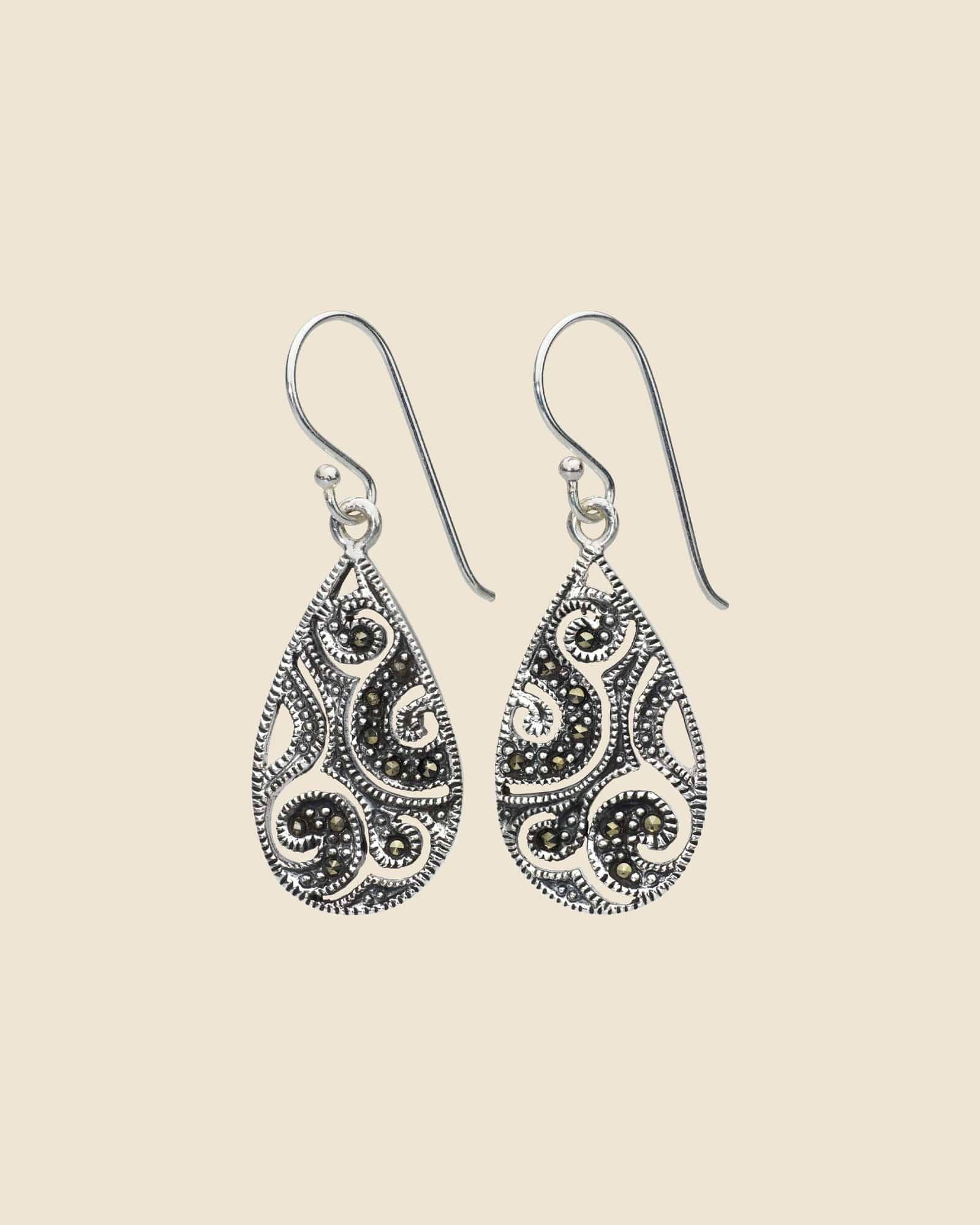 Sterling Silver Marcasite Teardrop Earrings