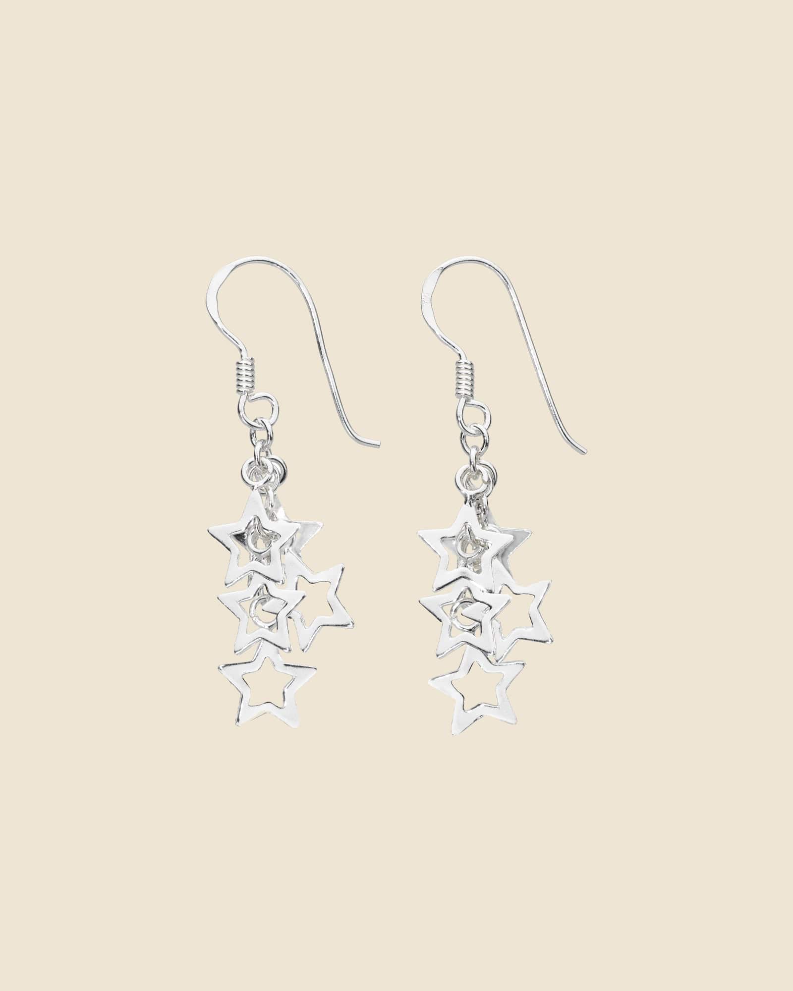 Sterling Silver Open Star Cluster Earrings