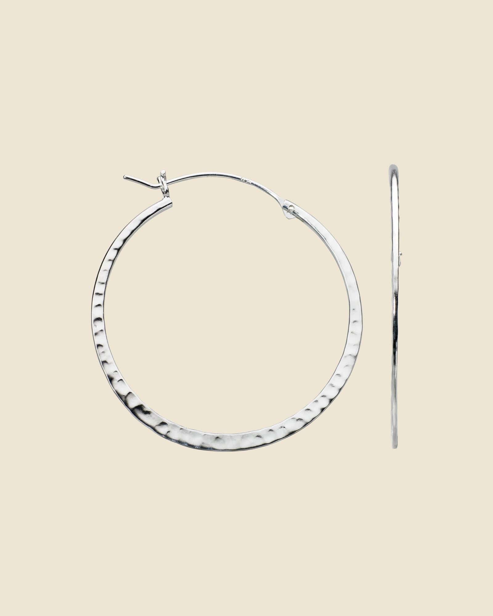 Sterling Silver Large Hammered Hoops