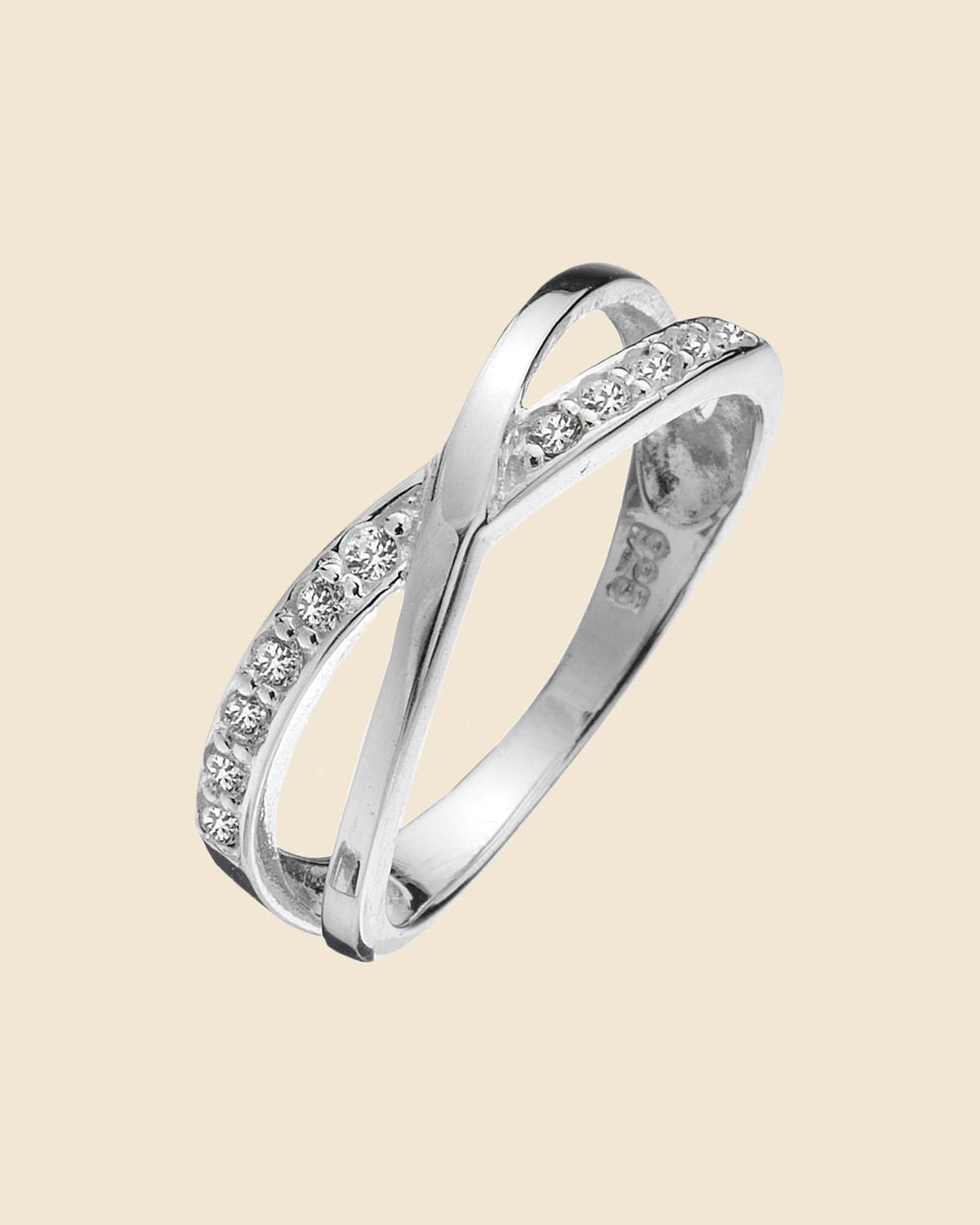 Sterling Silver and Cubic Zirconia Crossover Ring