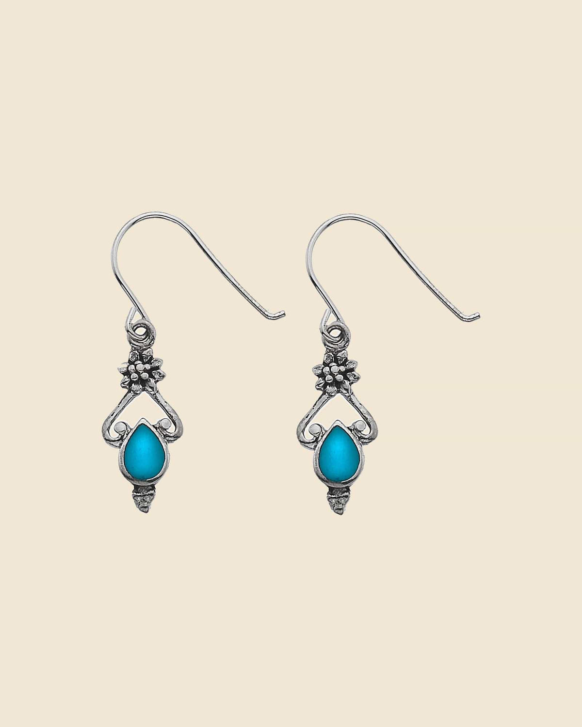 Sterling Silver and Turquoise Ethnic Drop Earrings