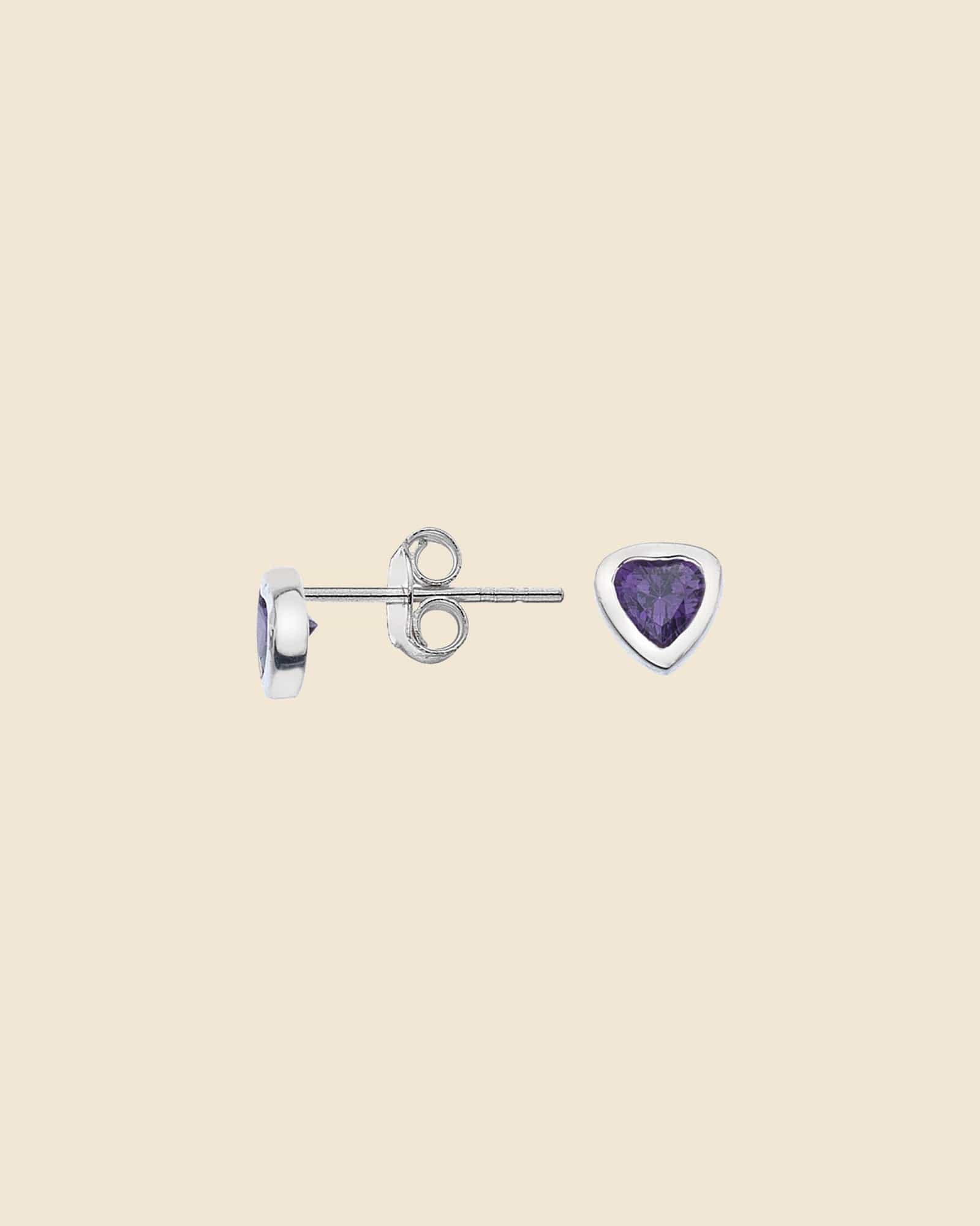 Sterling Silver and Amethyst Heart Studs