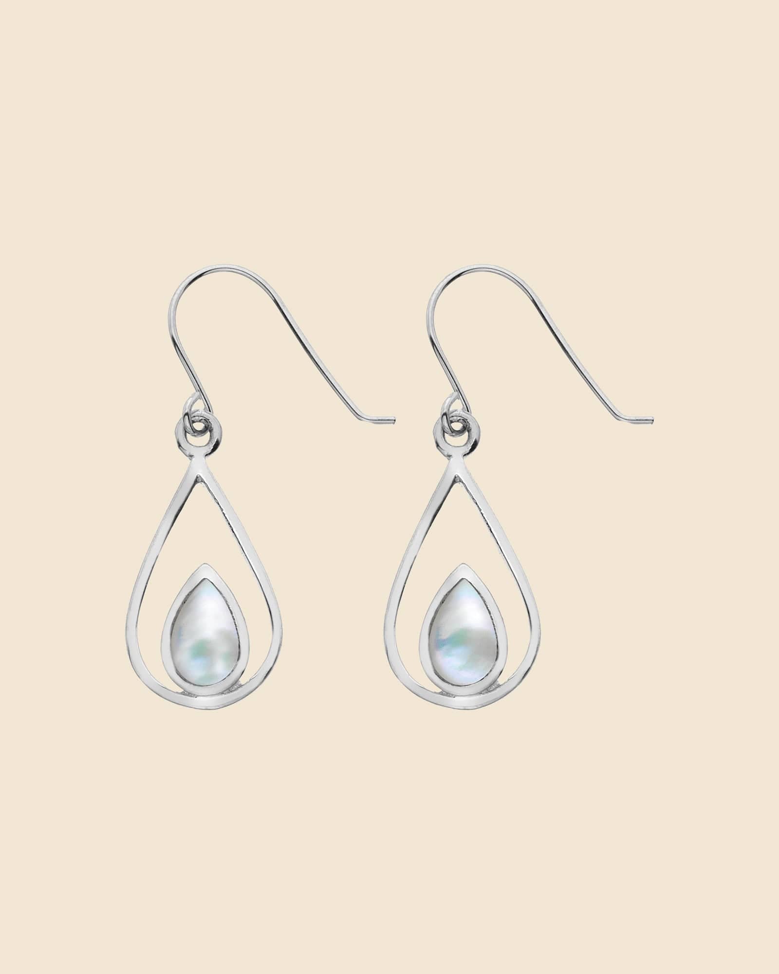 Sterling Silver White Mother-Of-Pearl Teardrop Drop Earrings