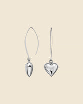 Sterling Silver Puffed Heart Long Drop Earrings