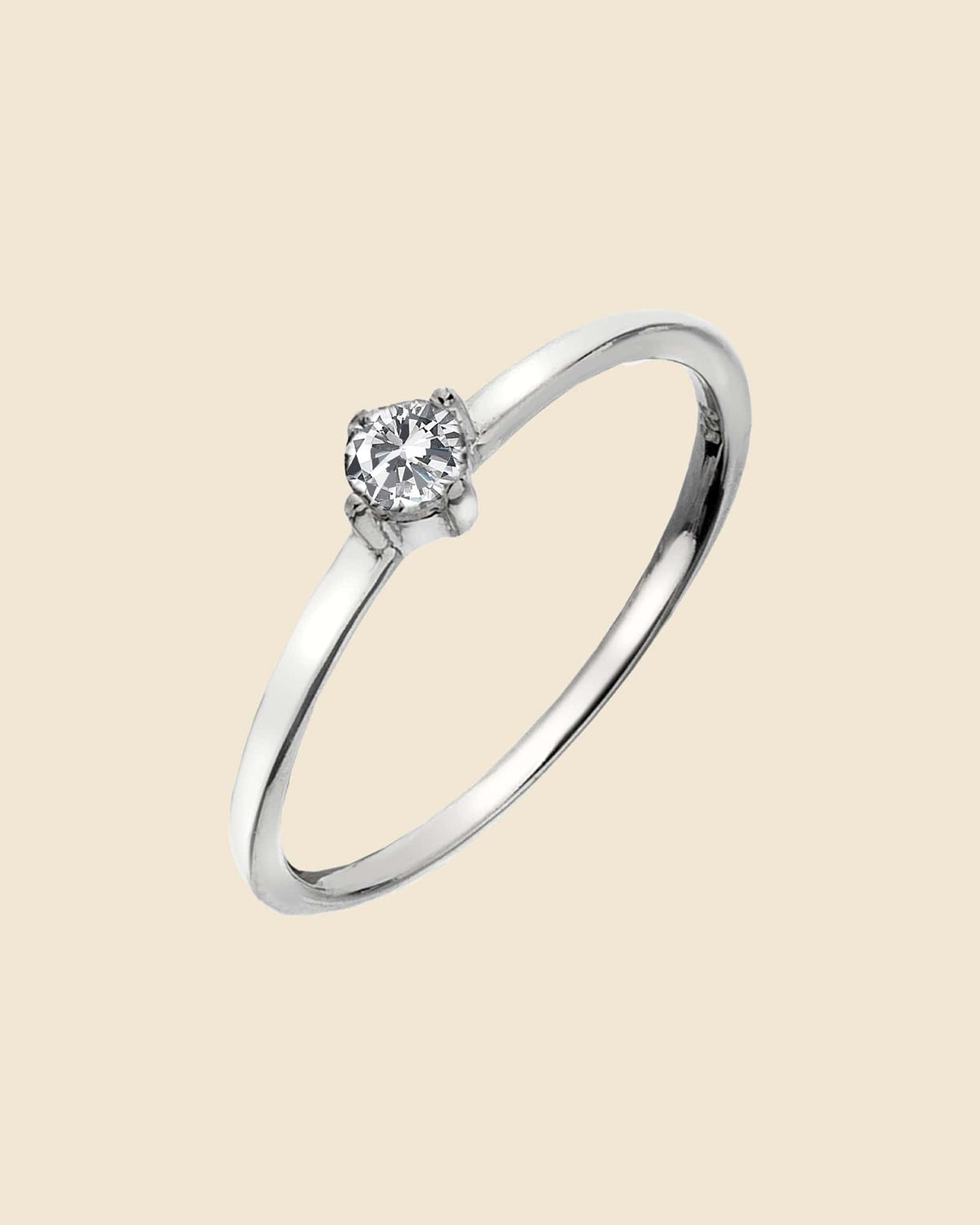 Sterling Silver and Cubic Zirconia Teeny Solitaire Ring
