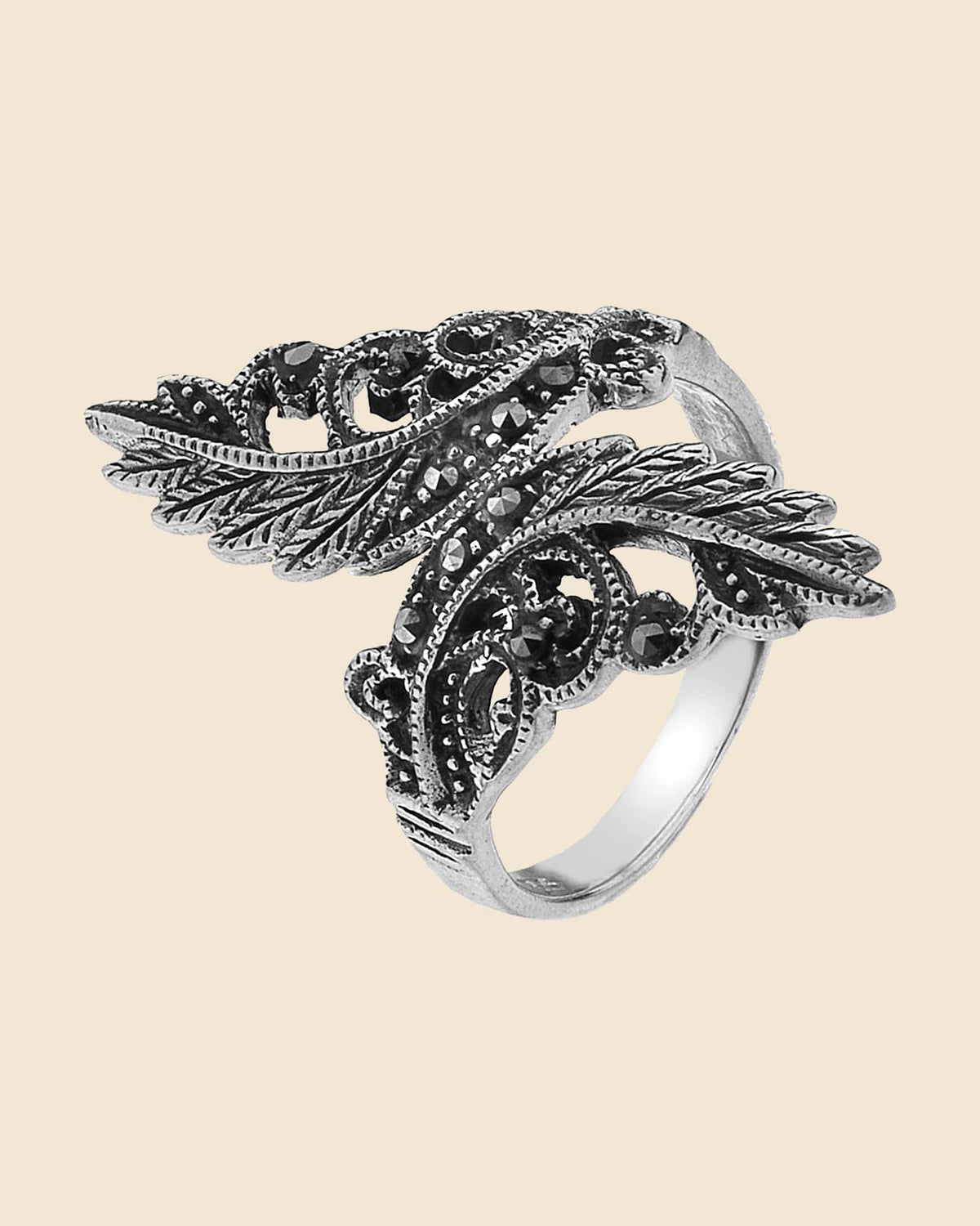 Sterling Silver and Marcasite Fern Leaf Ring