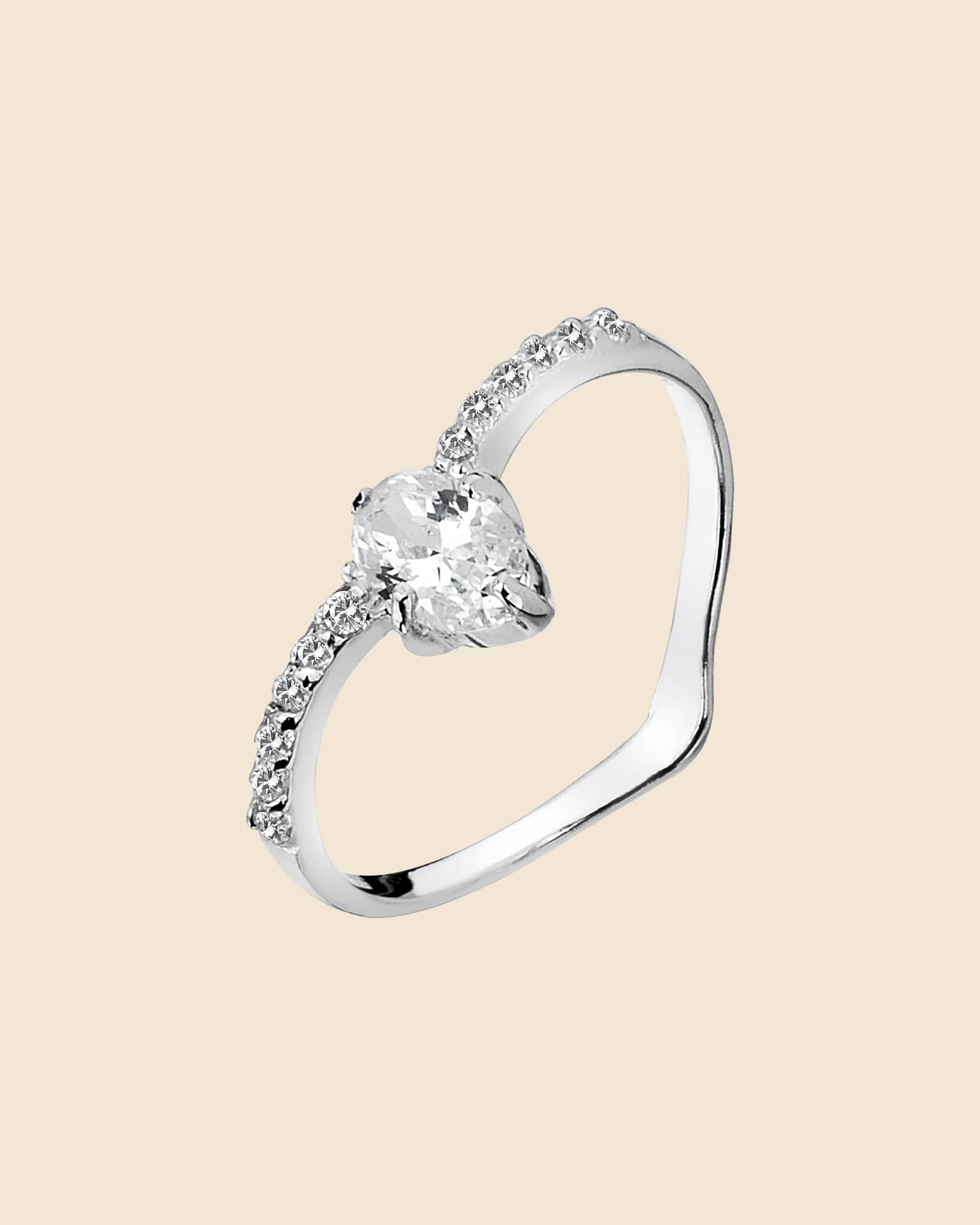 Sterling Silver and Cubic Zirconia Marquis Wishbone Ring