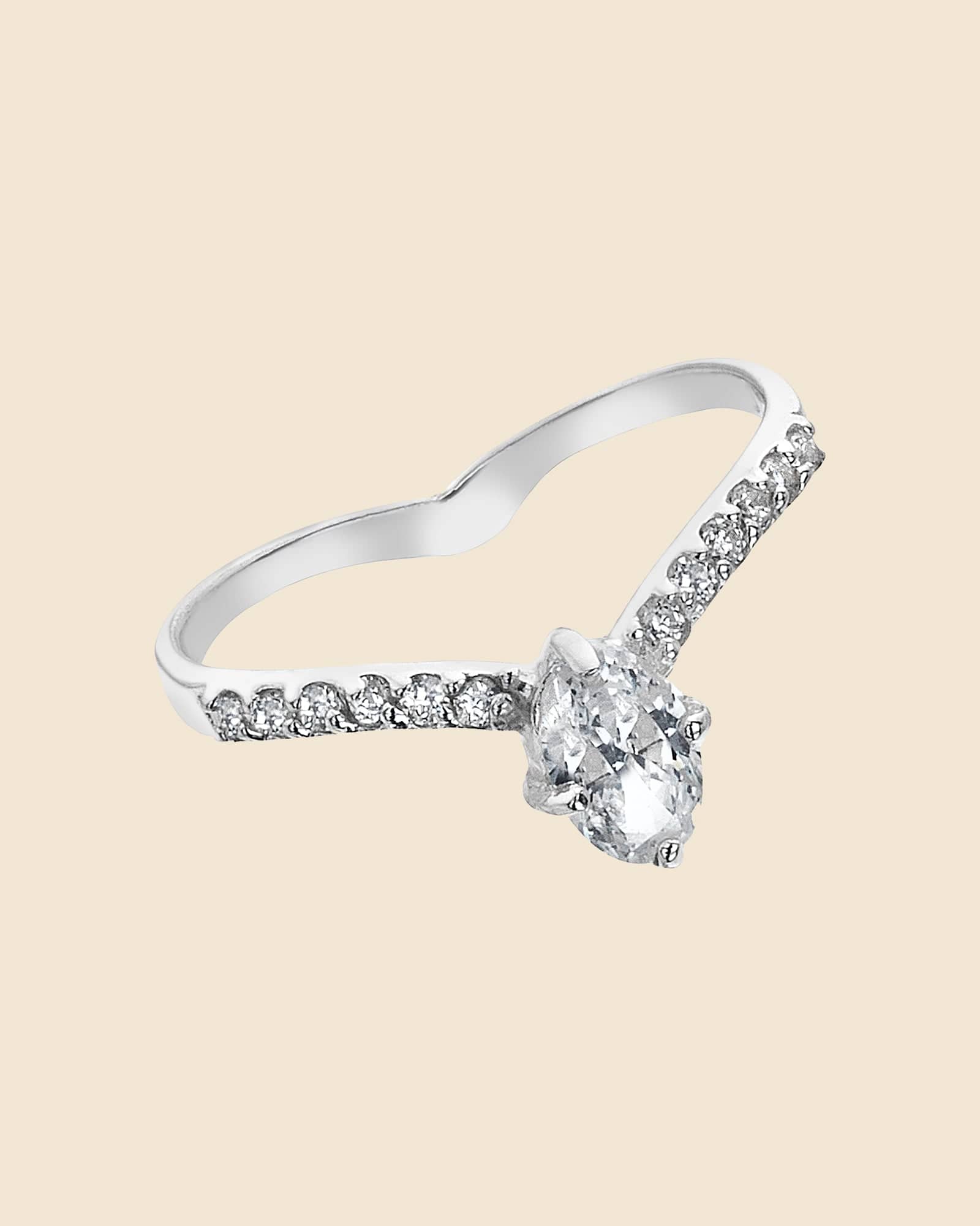 Sterling Silver and Cubic Zirconia Marquis Wishbone Ring