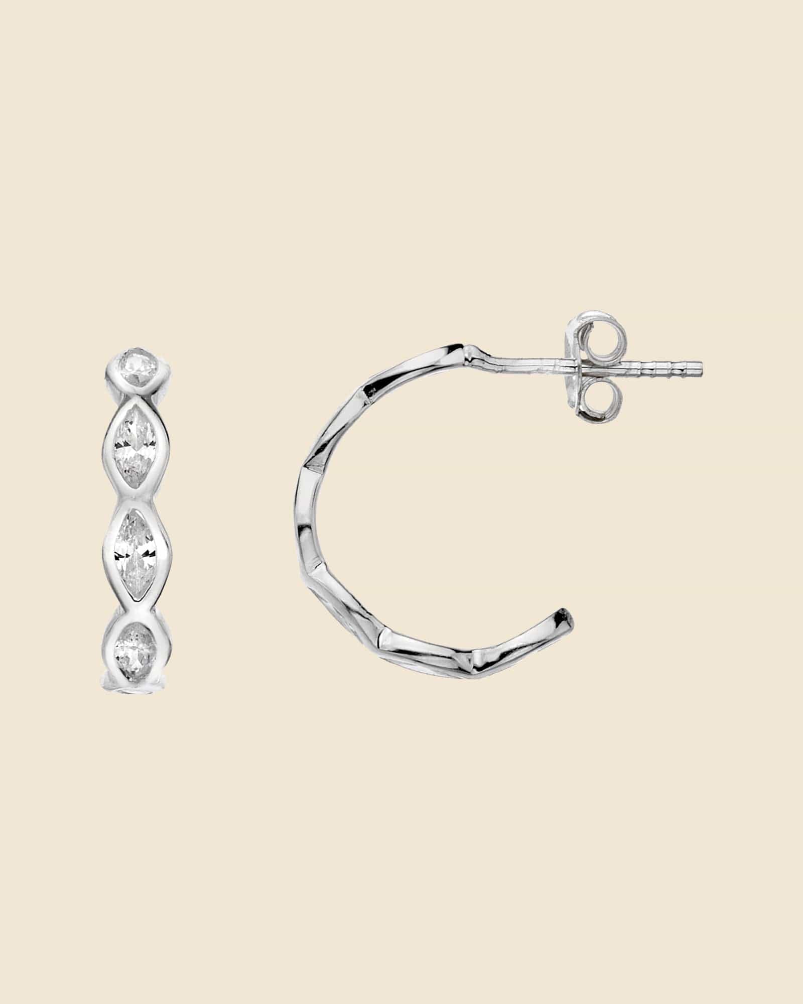 Sterling Silver and Cubic Zirconia Marquise Half Hoops