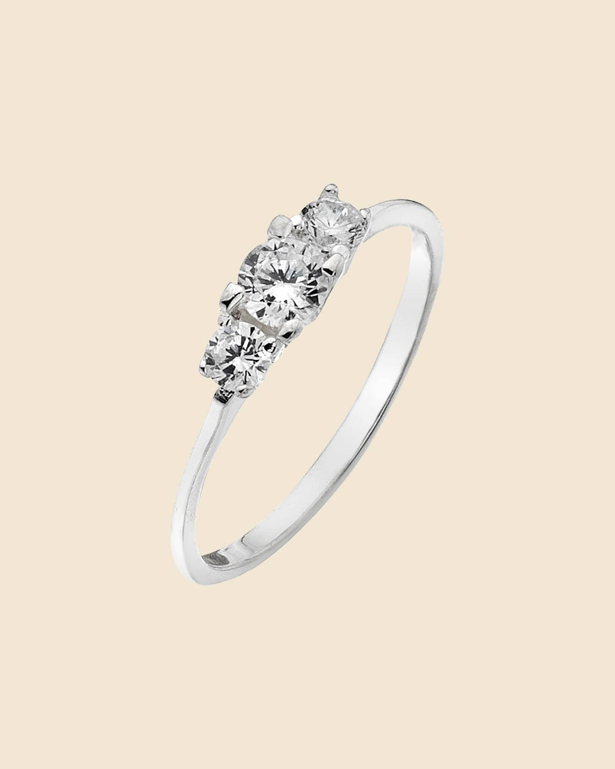 Sterling Silver and Cubic Zirconia Tiny Triple Solitaire Ring