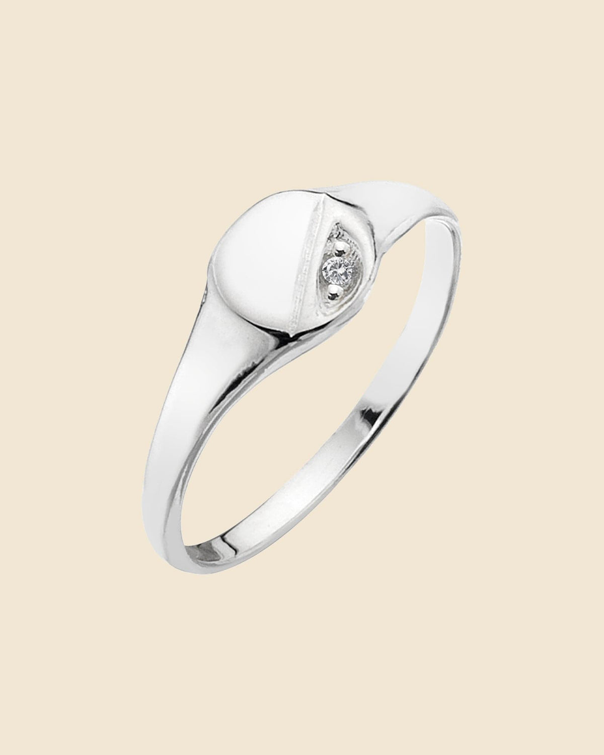 Sterling Silver and Cubic Zirconia Mini Signet Ring