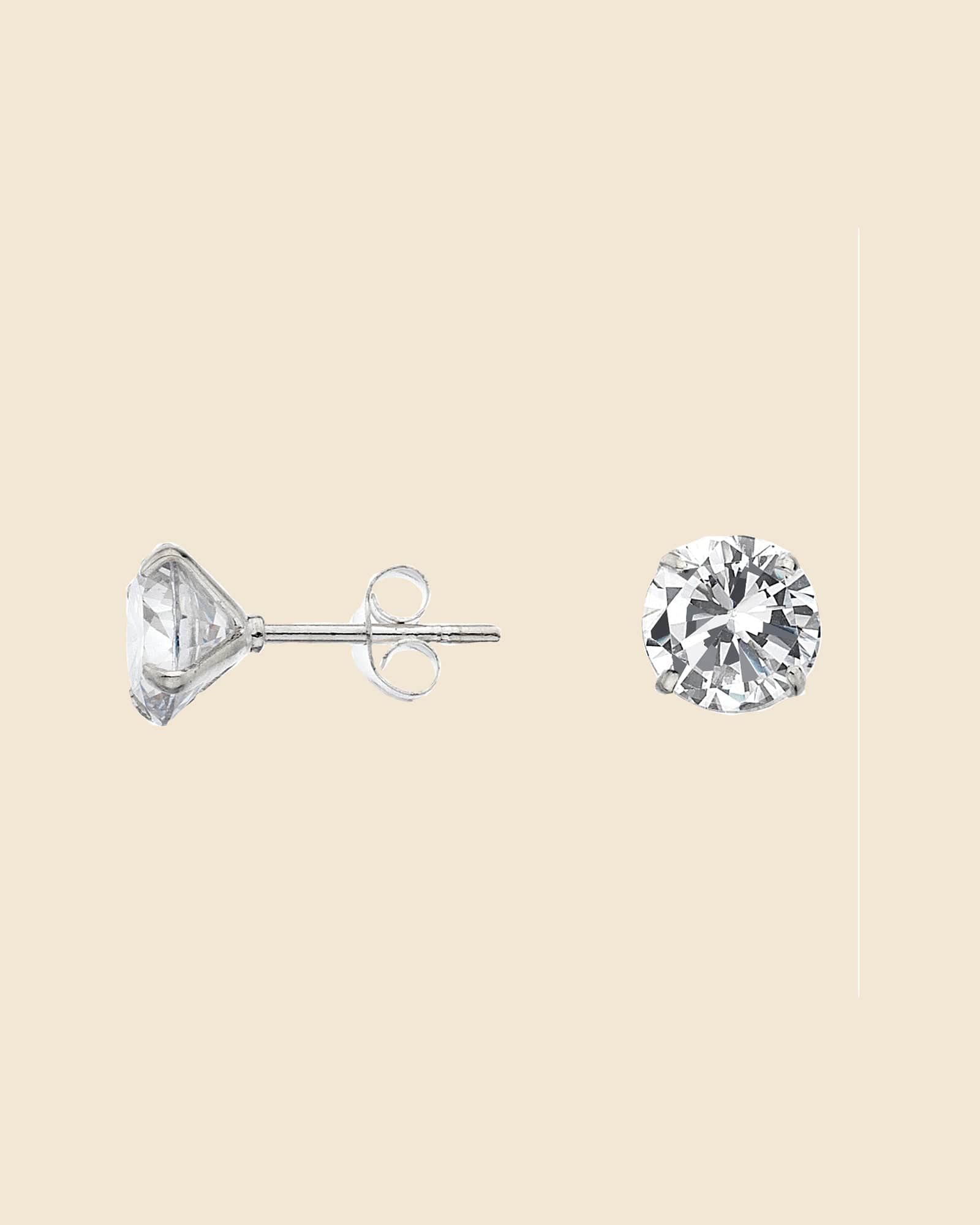 Sterling Silver Large Claw Set Cubic Zirconia Studs