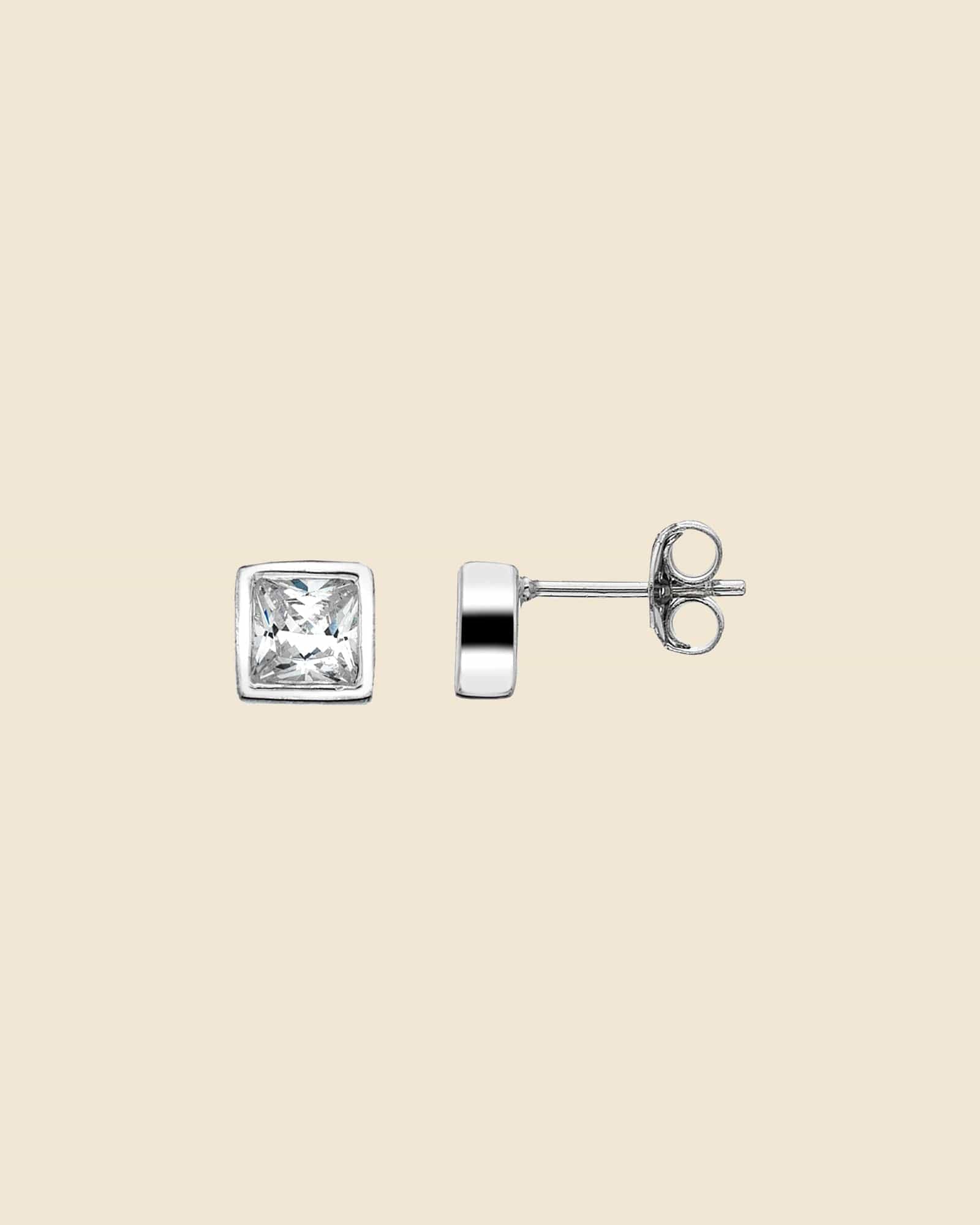 Square Silver Surround Cubic Zirconia Studs