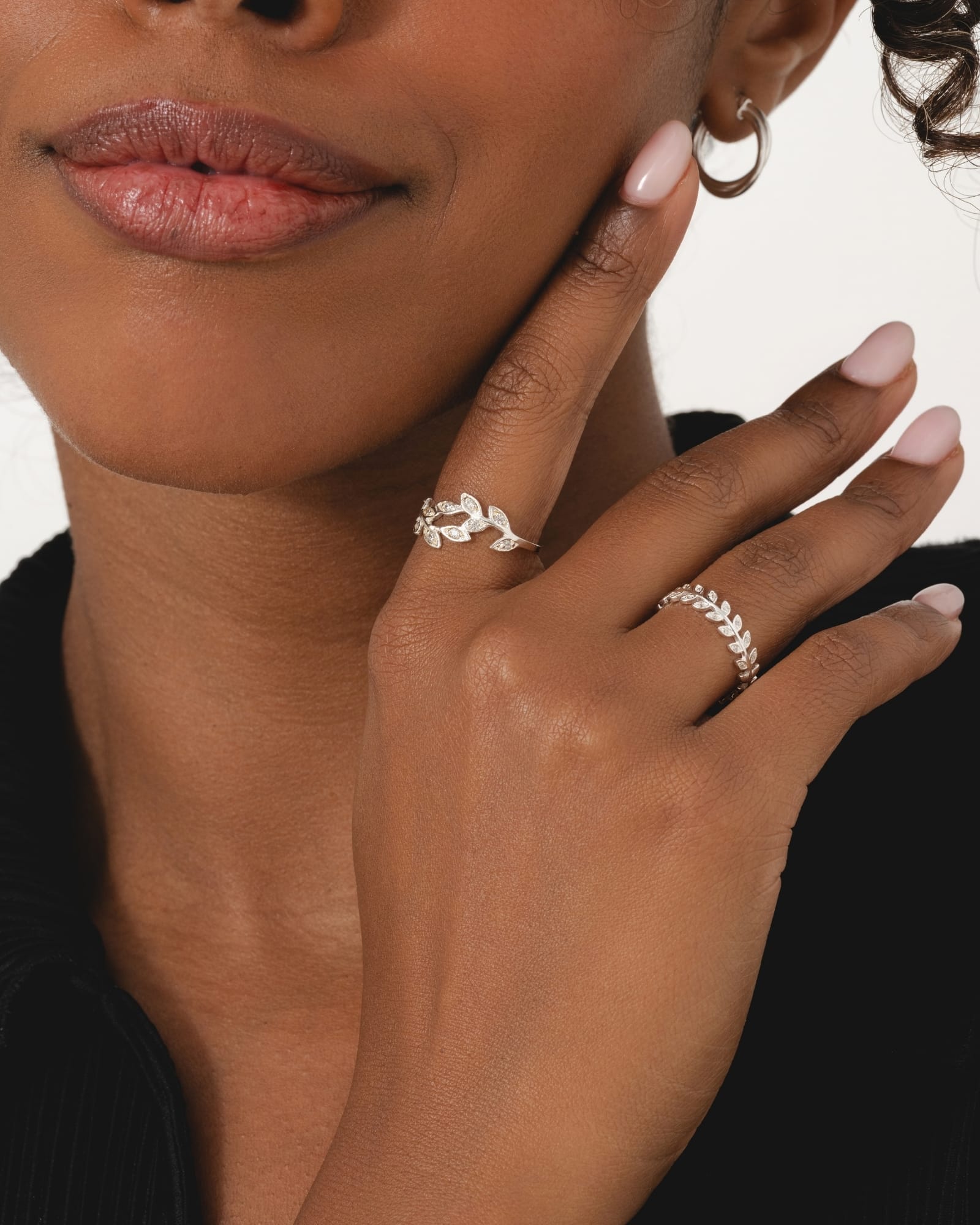 Sterling Silver and Cubic Zirconia Trailing Leaves Ring