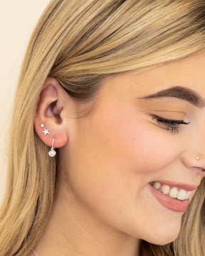 Sterling Silver and Pearl Scallop Charm Hoops