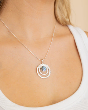 Sterling Silver and Paua Shell Hammered Ecliptic Pendant