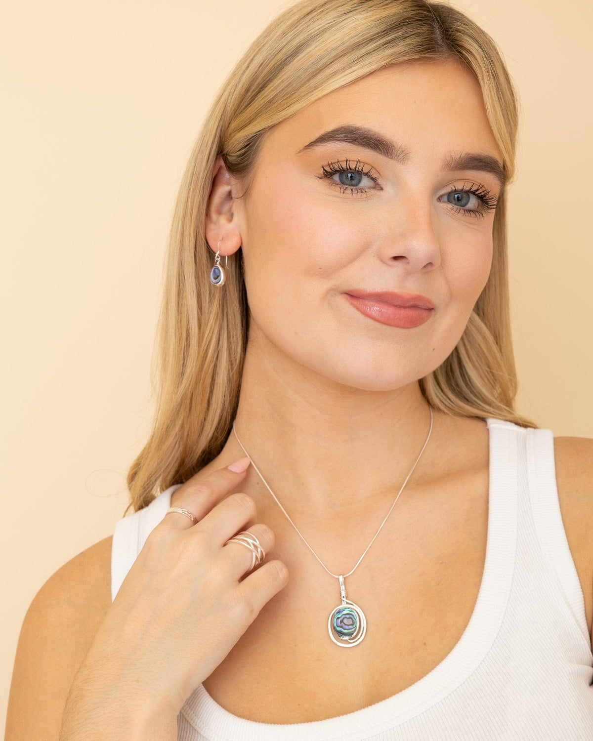 Sterling Silver and Paua Shell Ecliptical Frame Pendant