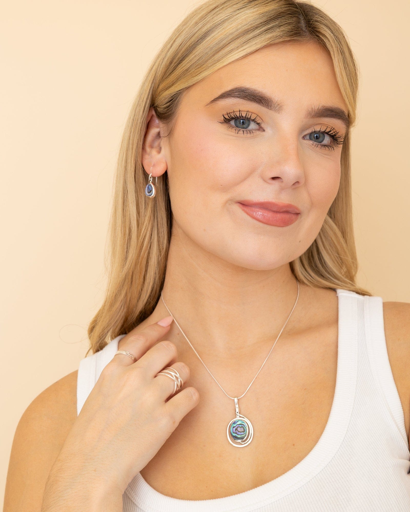 Sterling Silver and Paua Shell Ecliptical Frame Pendant