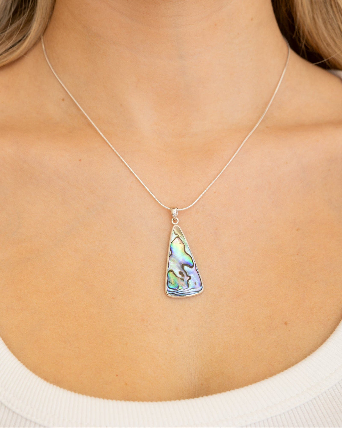 Sterling Silver and Paua Shell Organic Wedge Pendant