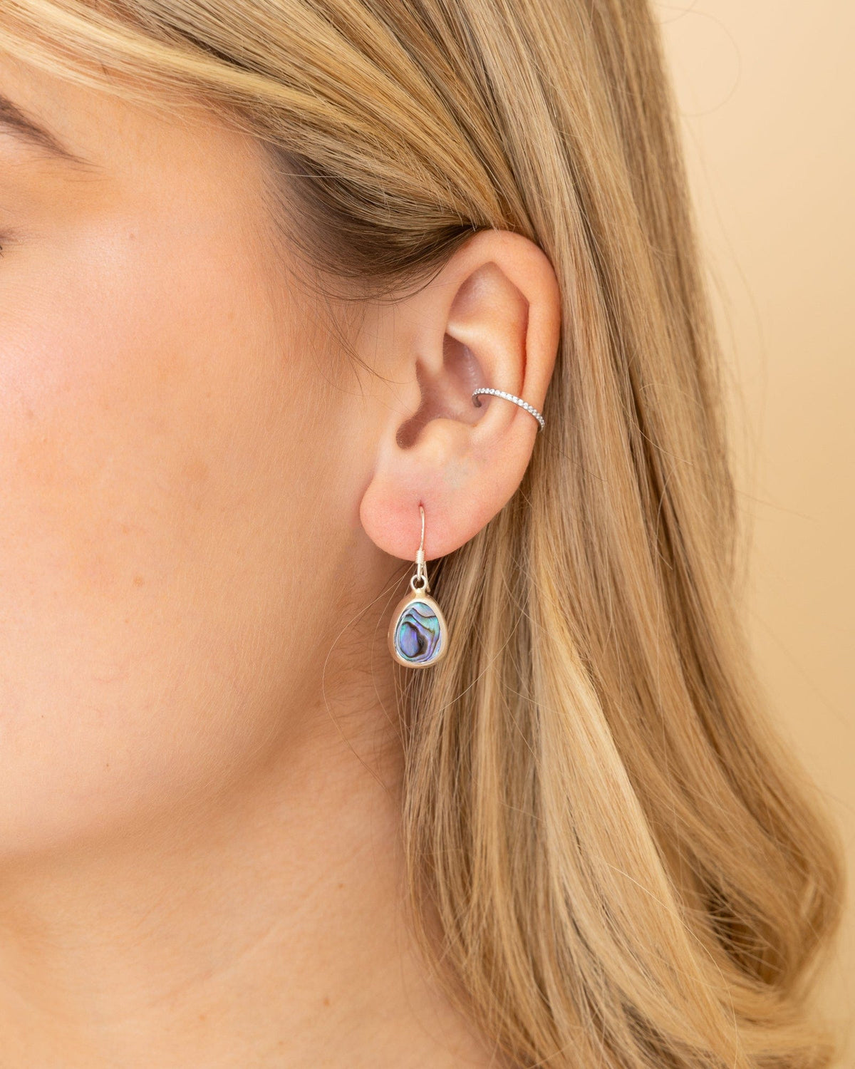 Sterling Silver and Paua Shell Organic Pebble Drop Earrings