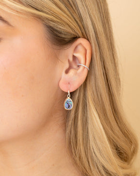 Sterling Silver and Paua Shell Organic Pebble Drop Earrings