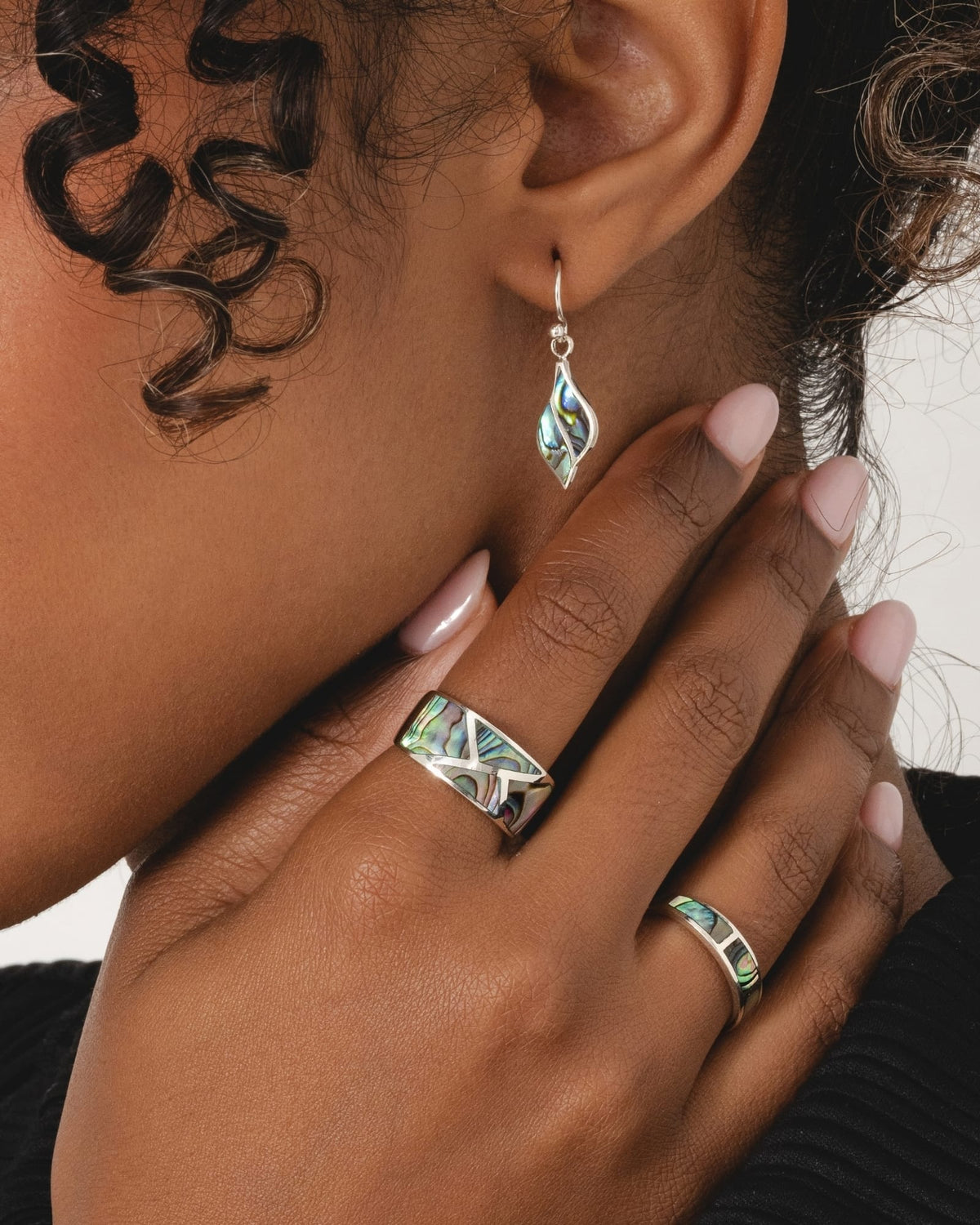 Sterling Silver and Paua Shell Leaf Shape Drop Earrings