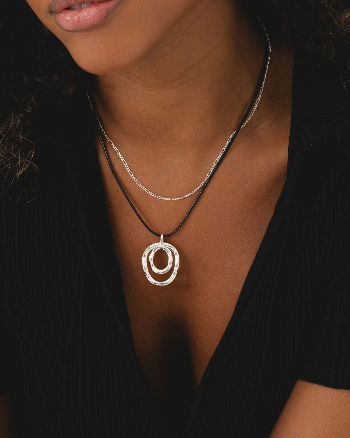 Sterling Silver Wavy Double Oval Pendant