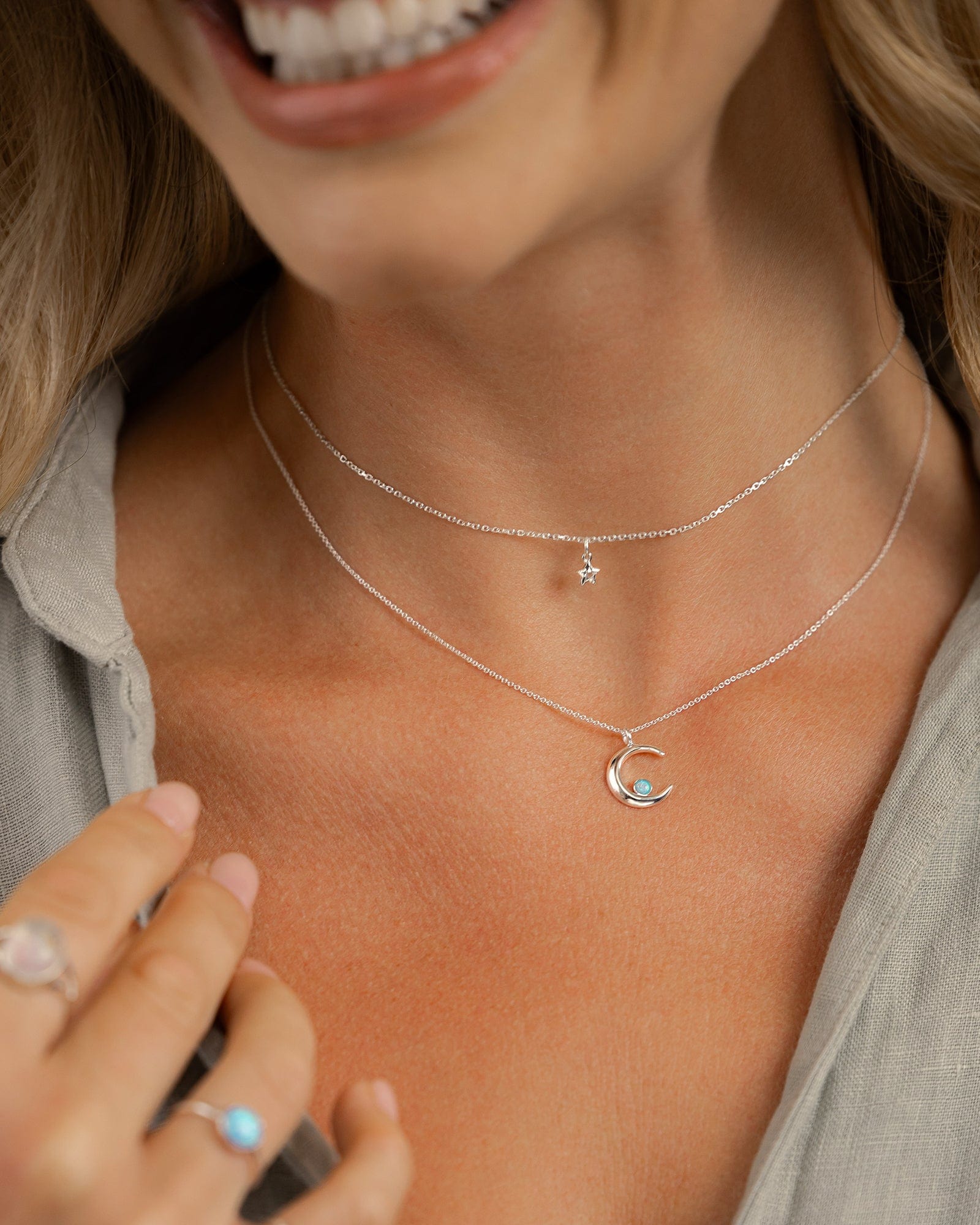 Sterling Silver and Opal Crescent Moon Pendant
