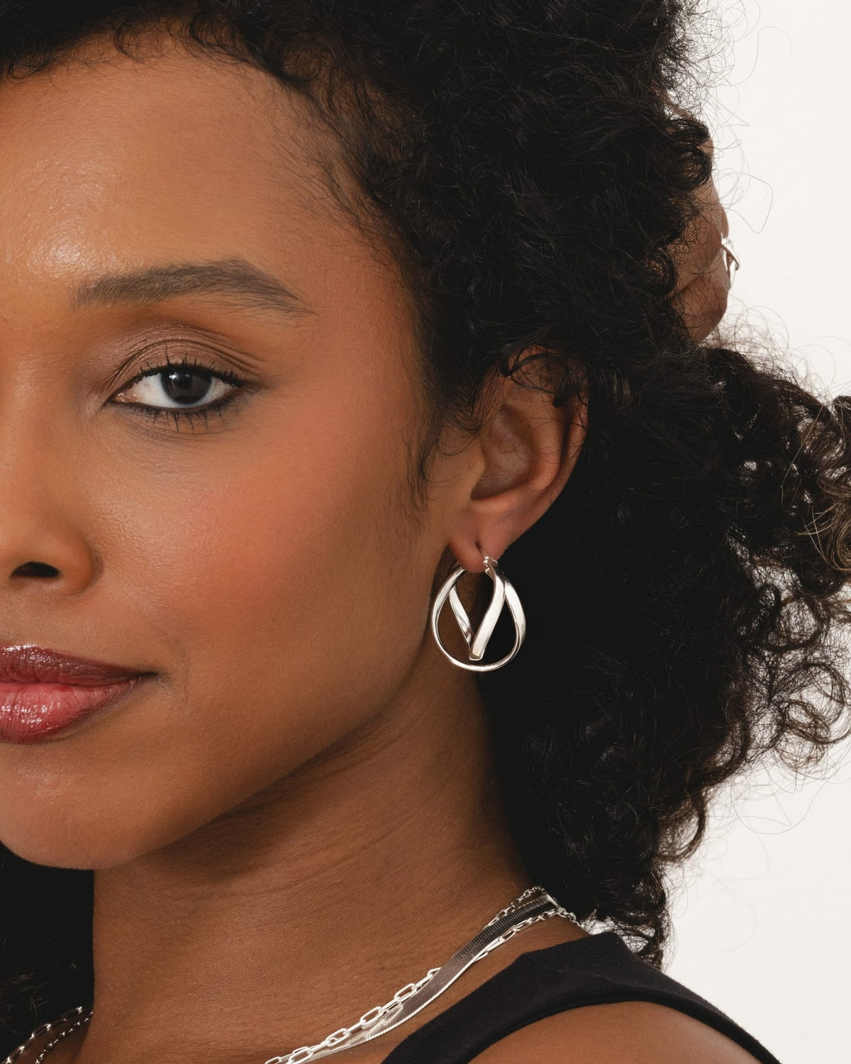 Sterling Silver Wavy Crossover Hoops