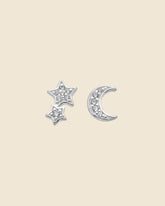 Sterling Silver Cubic Zirconia Stars and Moon Studs