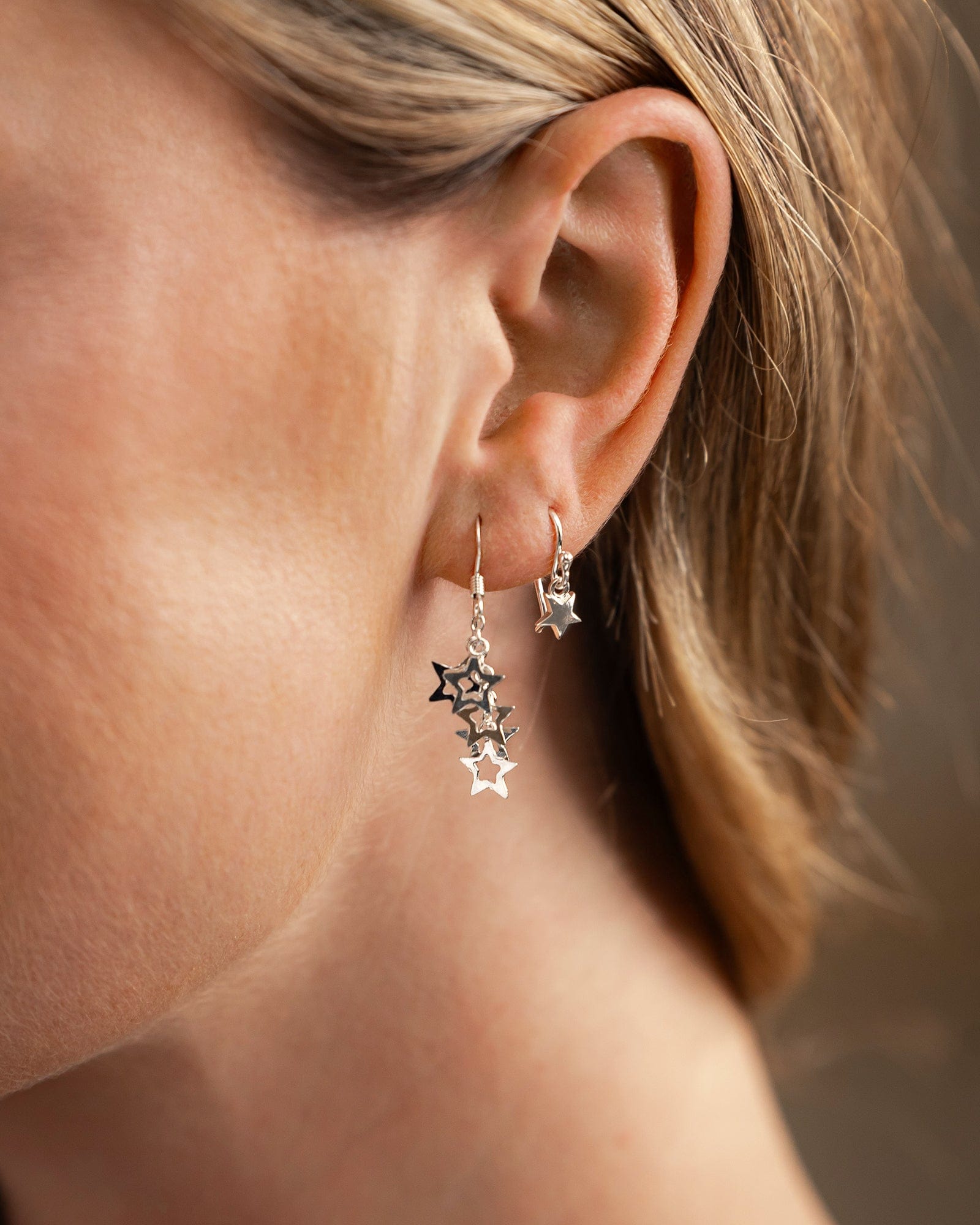 Sterling Silver Open Star Cluster Earrings