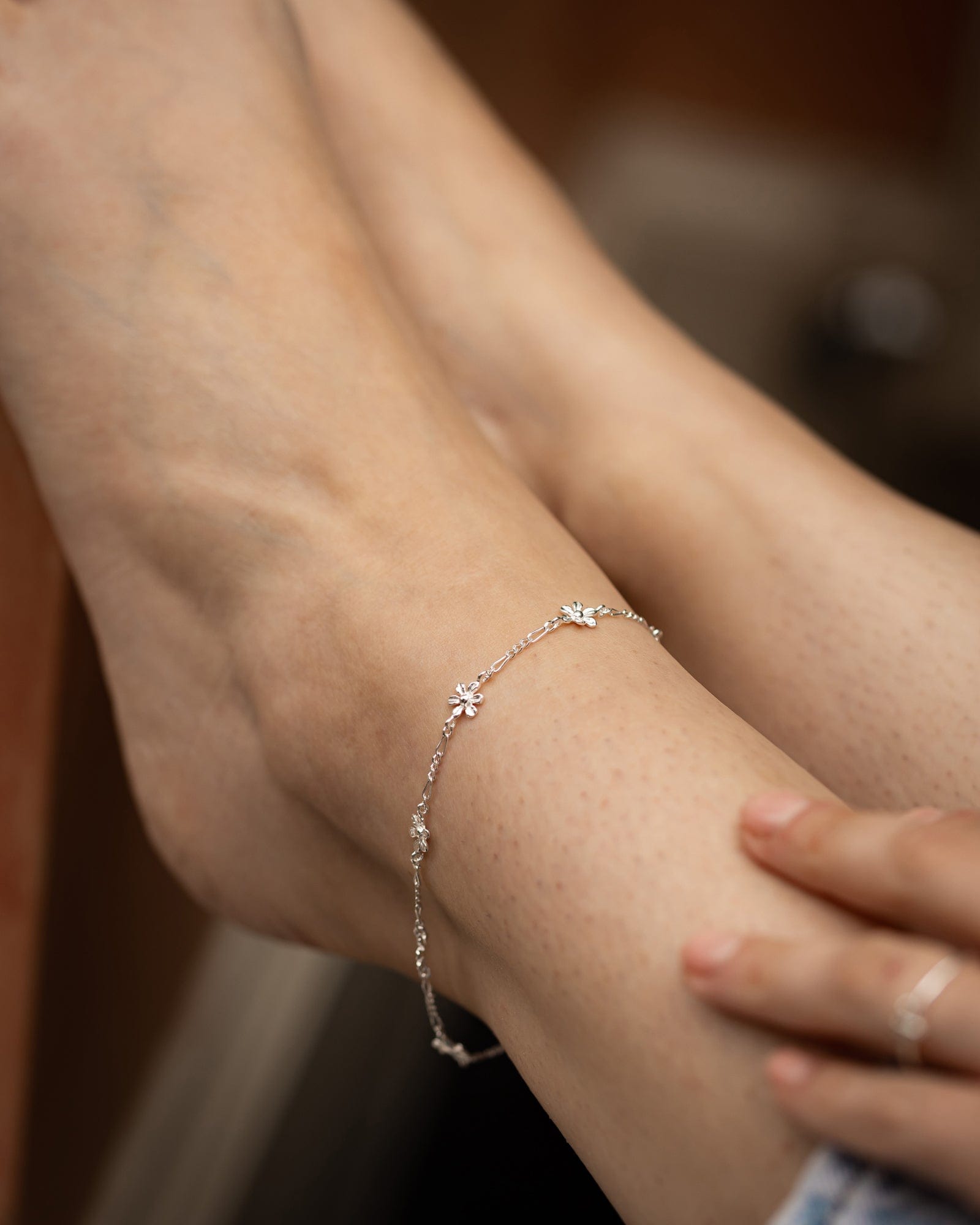 Sterling Silver Daisy Link Anklet