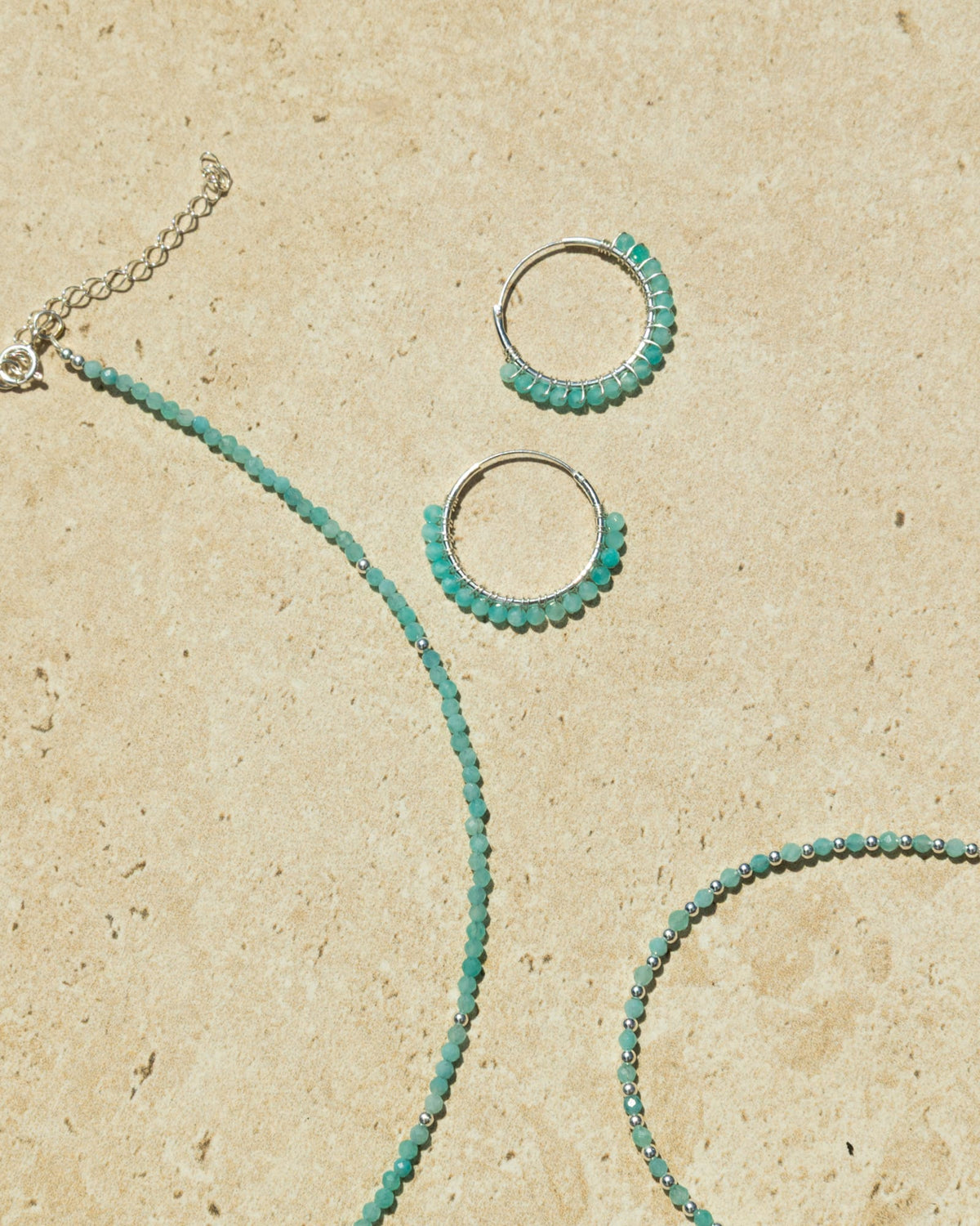 Sterling Silver and Amazonite Tassel Hoops