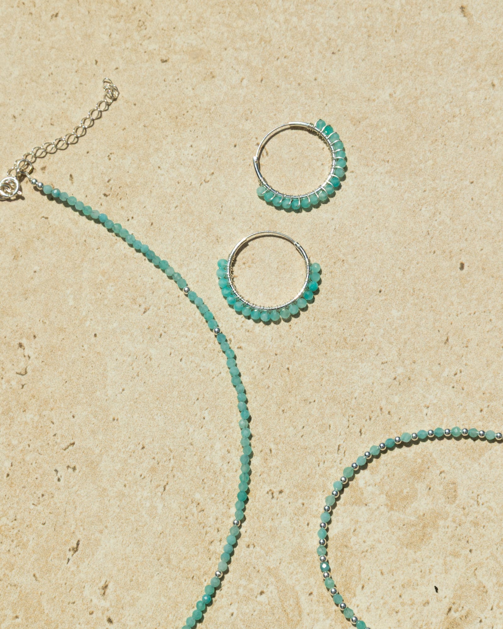 Sterling Silver and Amazonite Tassel Hoops