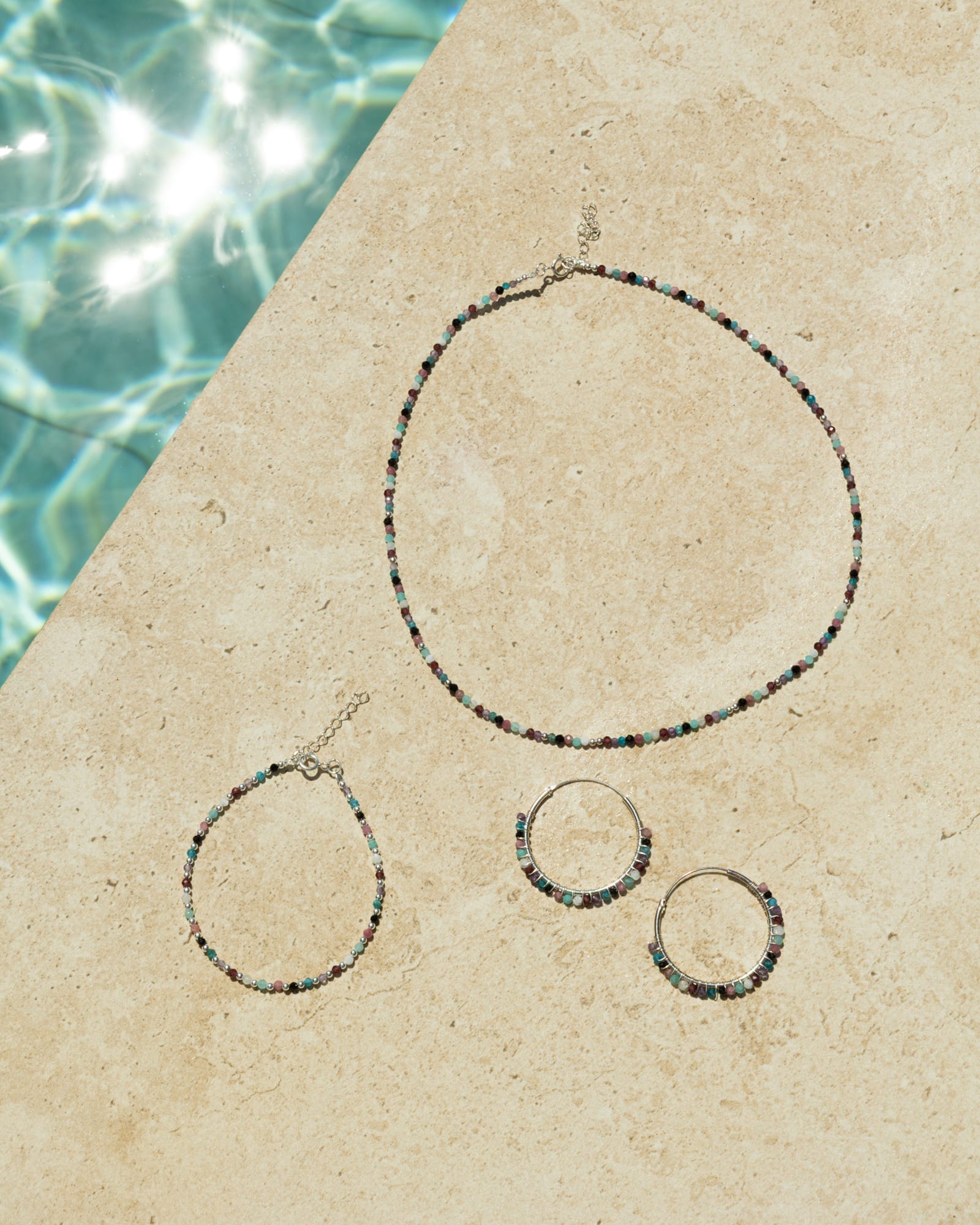 Sterling Silver and Multi Gem Tassel Hoops